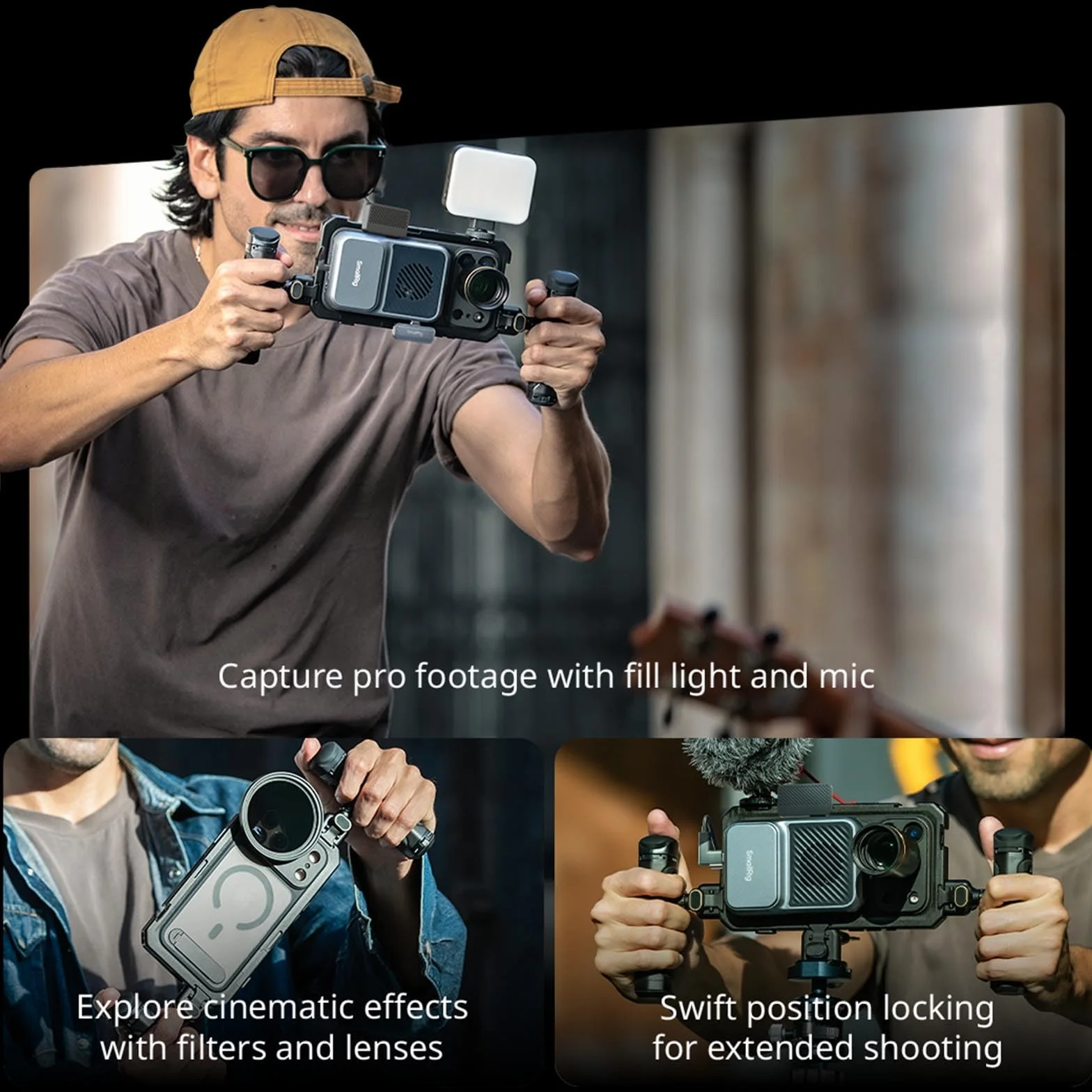 SMALLRIG Phone Video Cage Dual Handheld do iPhone 17 Pro Max, Phone Rig z bezprzewodowym uchwytem bocznym, 17mm tylna płyta montażowa