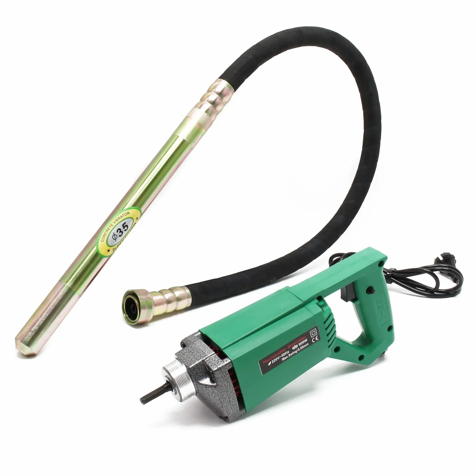 Wiltec Elektryczny wibrator do betonu 800 W z buławą ø 35 mm o długości 400 mm i wężem 1,5 m, lekkie urządzenie 5600 obr/min z uchwytem