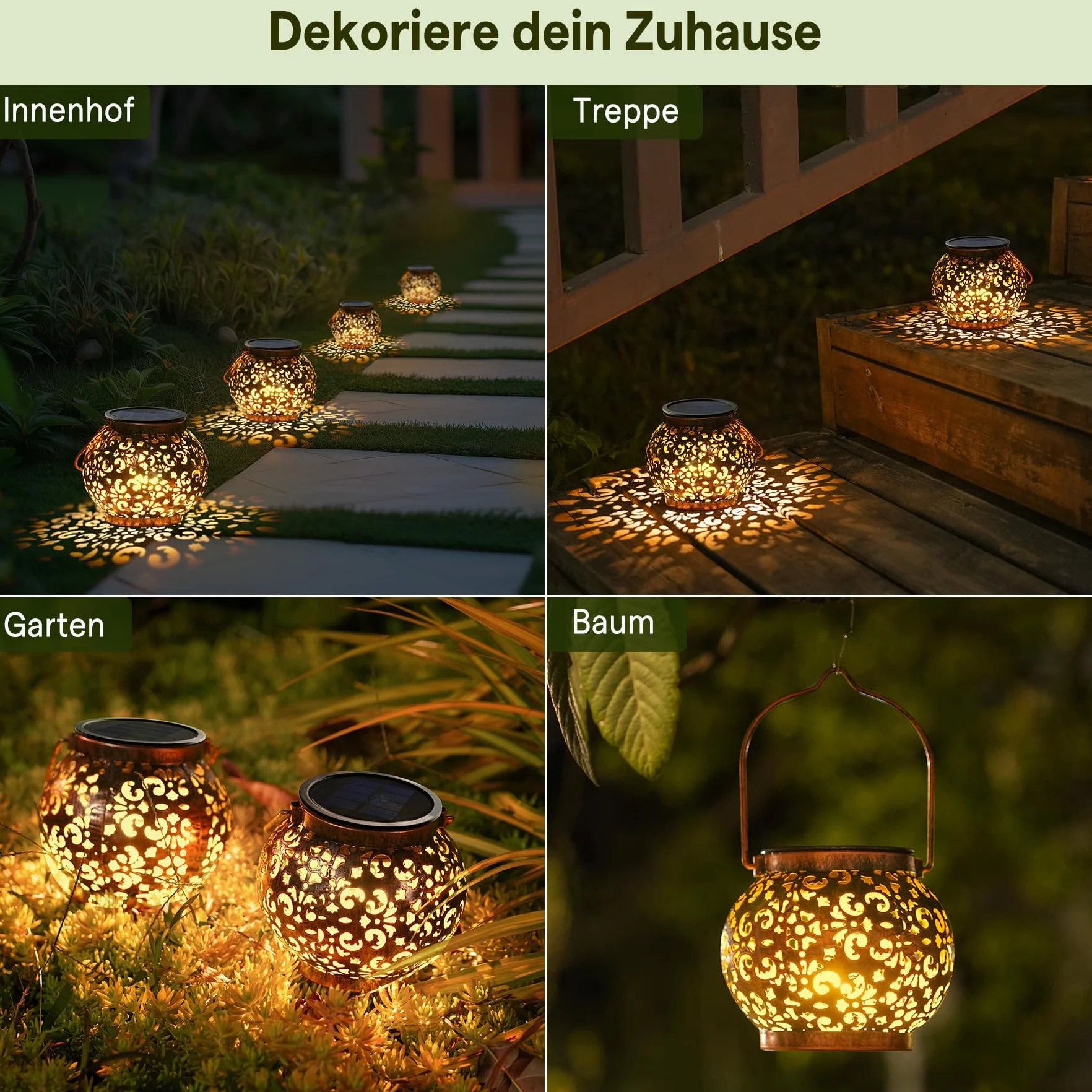 JOYCREATOR Latarnia solarna do użytku na zewnątrz, wodoszczelna IP65, 2 sztuki latarni LED w stylu vintage, do użytku na zewnątrz, ciepła biel, lampy solarne do ogrodu, wiszące na balkon, patio