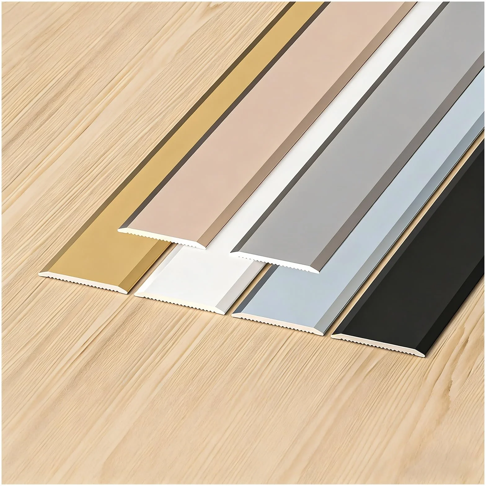Samoprzylepna aluminiowa listwa przejściowa do podłogi, metalowy próg drzwi i bezszwowa ścianka działowa, do płytek laminowanych i dywanów, różowe złoto, 2 cm x 90 cm
