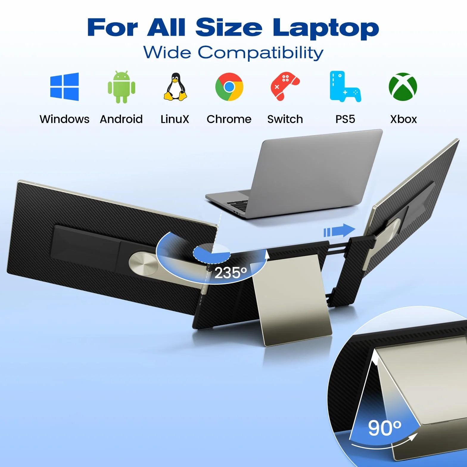 KEFEYA Ecran Portable 15.6" Convient à Toutes Les Tailles Laptops 120% sRGB, FHD 1080P Moniteur Portable HDMI/USB-C/USB-A Plug & Play Laptop Screen Extender pour Mac Windows Chrome
