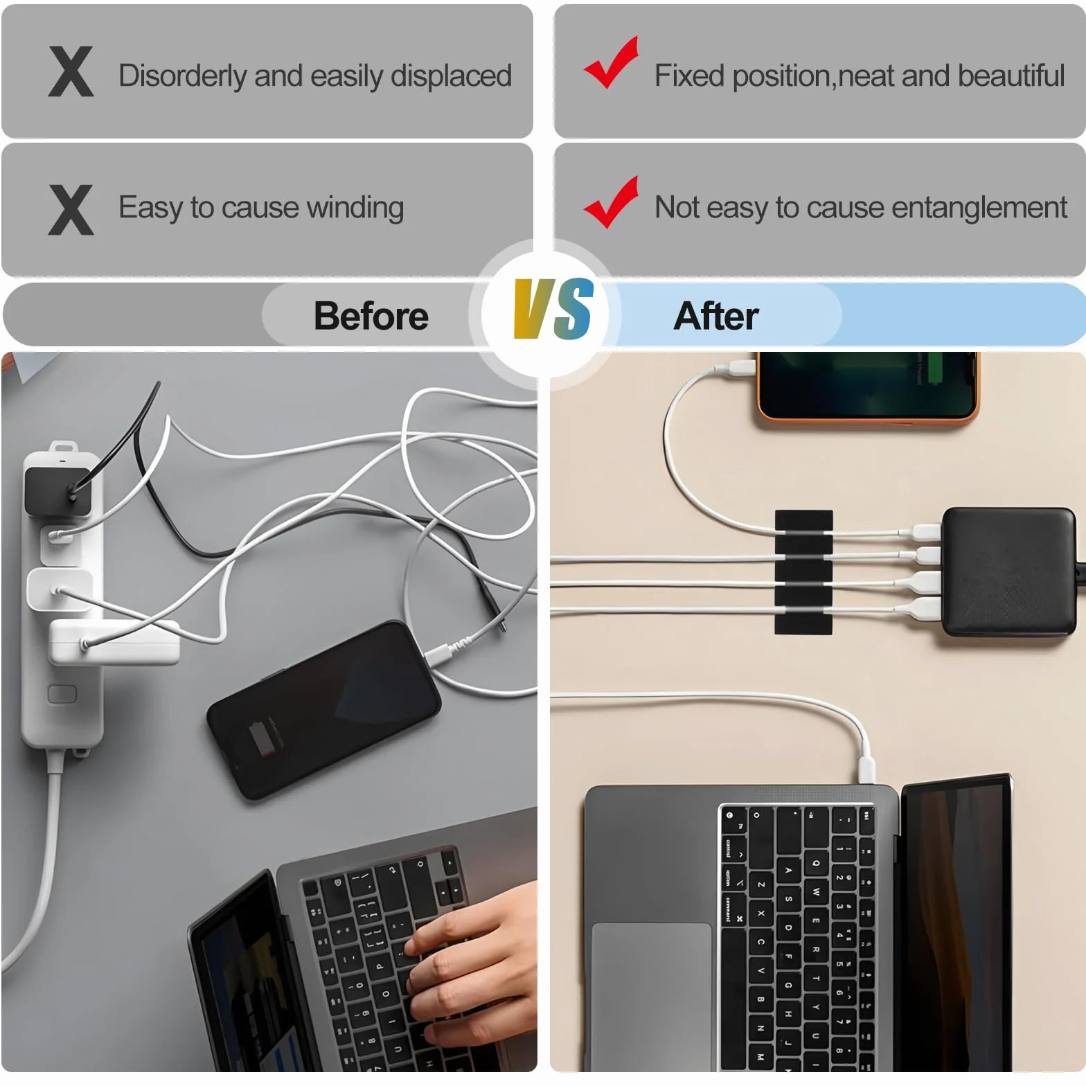 4 uchwyty na kable, klipsy do kabli, do zarządzania kablami, uniwersalny organizer, samoprzylepne uchwyty na kable, na biurko, kabel sieciowy, ładowarki, kabel USB do ładowania
