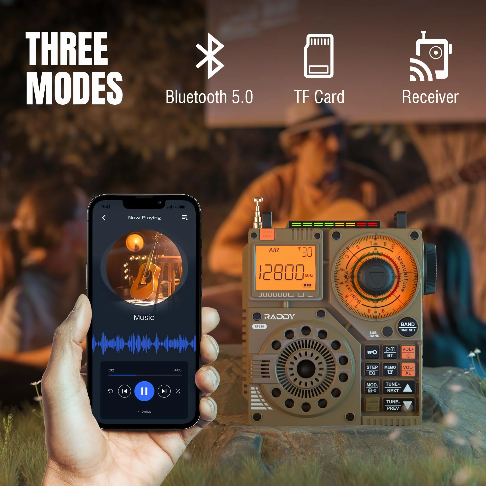 Raddy RF320 APP Control Radio krótkofalowe, odbiornik AIR/FM/AM/VHF/SW/WB, przenośne radio ładowane z anteną przewodową 9,85 m (żółty)