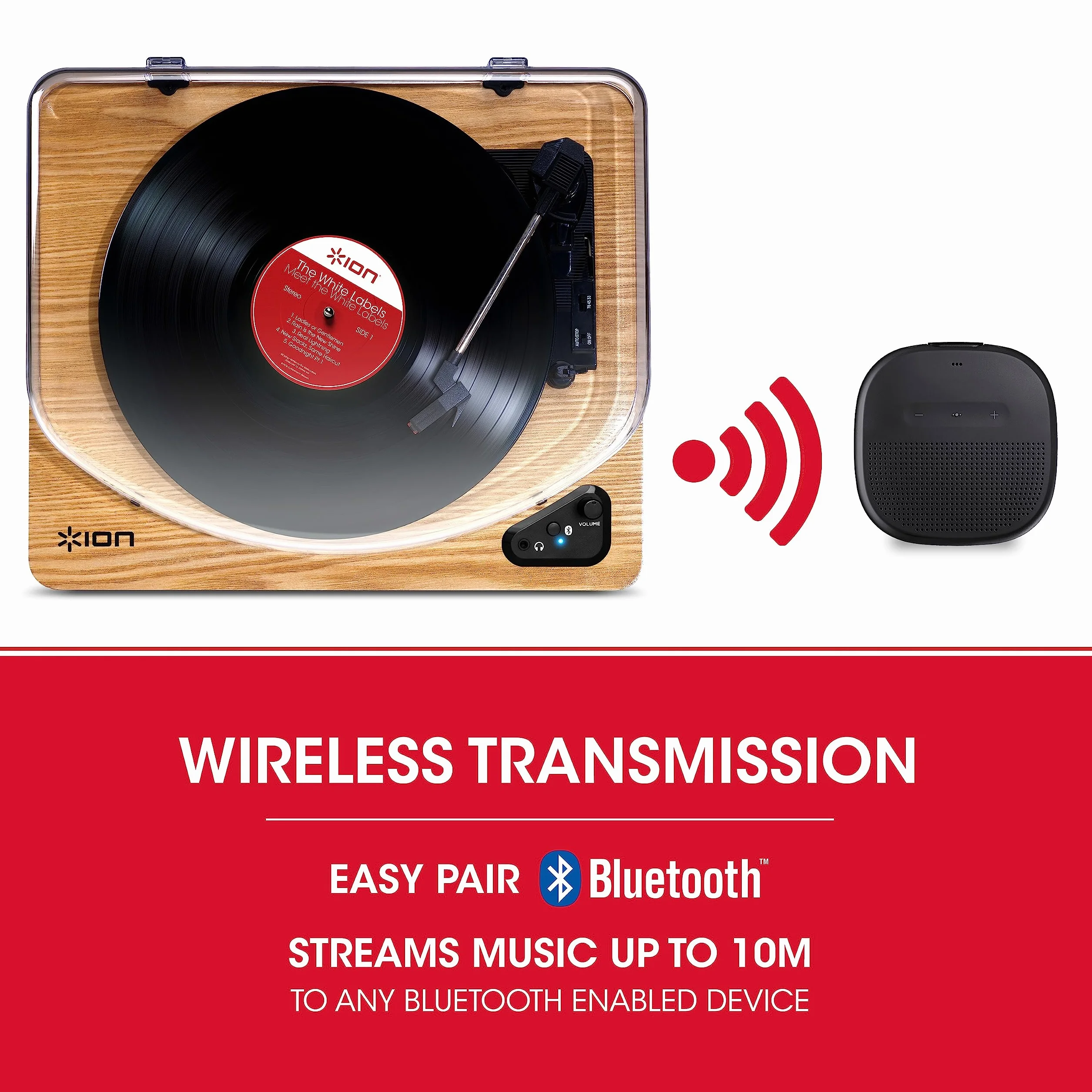 ION Audio Air LP – Gramofon z Bluetooth, wyjściem USB do zgrywania muzyki i 3 prędkościami – drewno naturalne