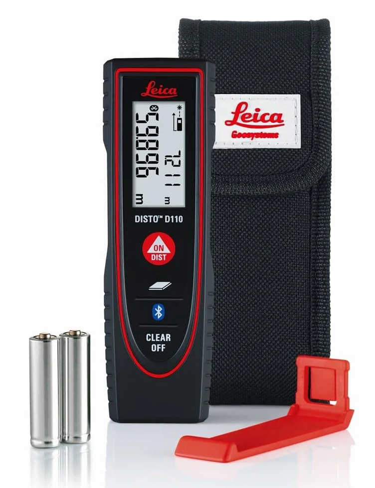 Leica DISTO D110 – kompaktowy dalmierz laserowy z Bluetooth (korzystanie z aplikacji) do pomiaru odległości i powierzchni (do pomieszczeń o zasięgu 60 m)