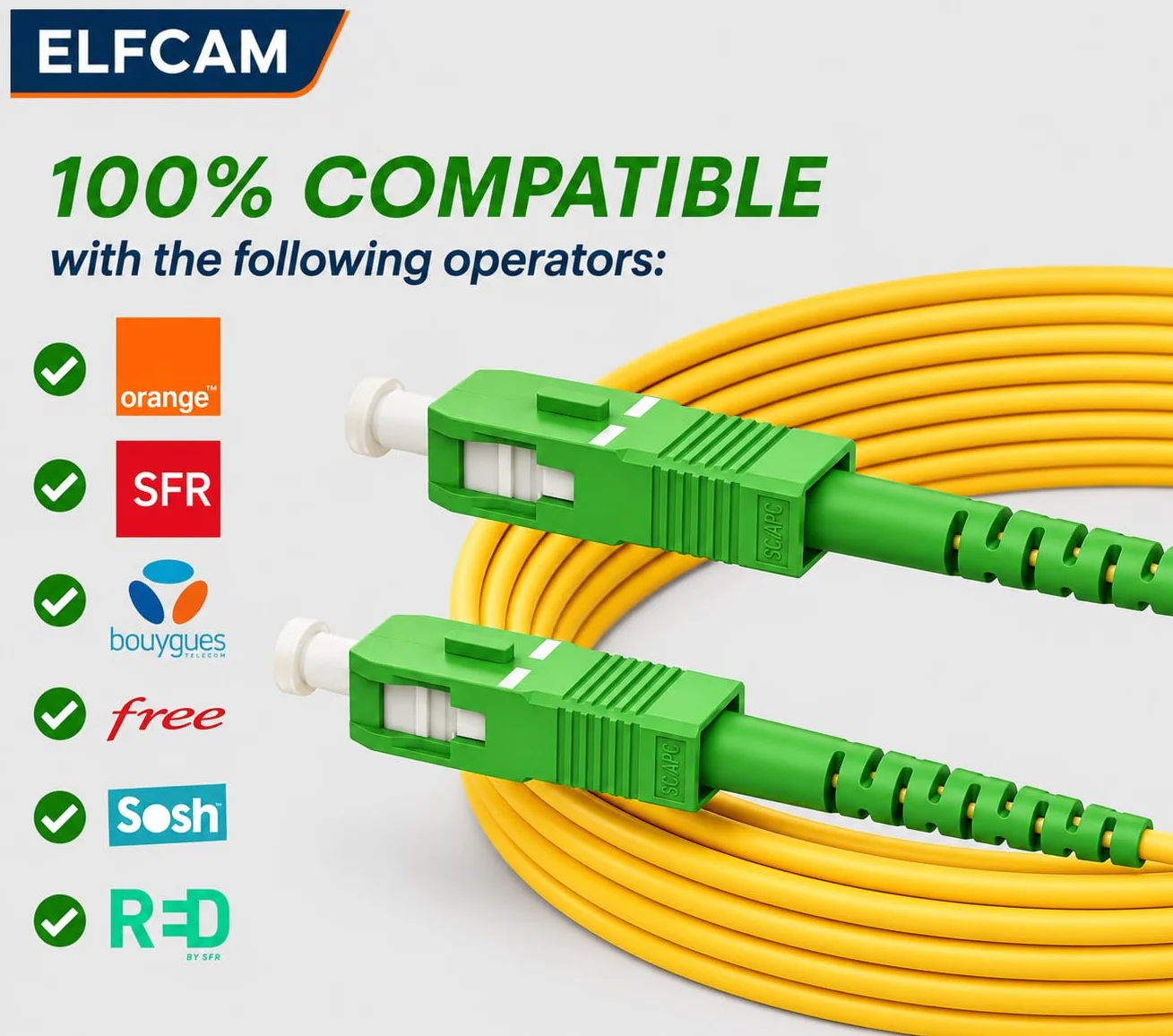 Elfcam 3m Kabel światłowodowy SC/APC do SC/APC dla Orange Livebox SFR La Box Fibre Bouygues Telecom Bbox Mobistar