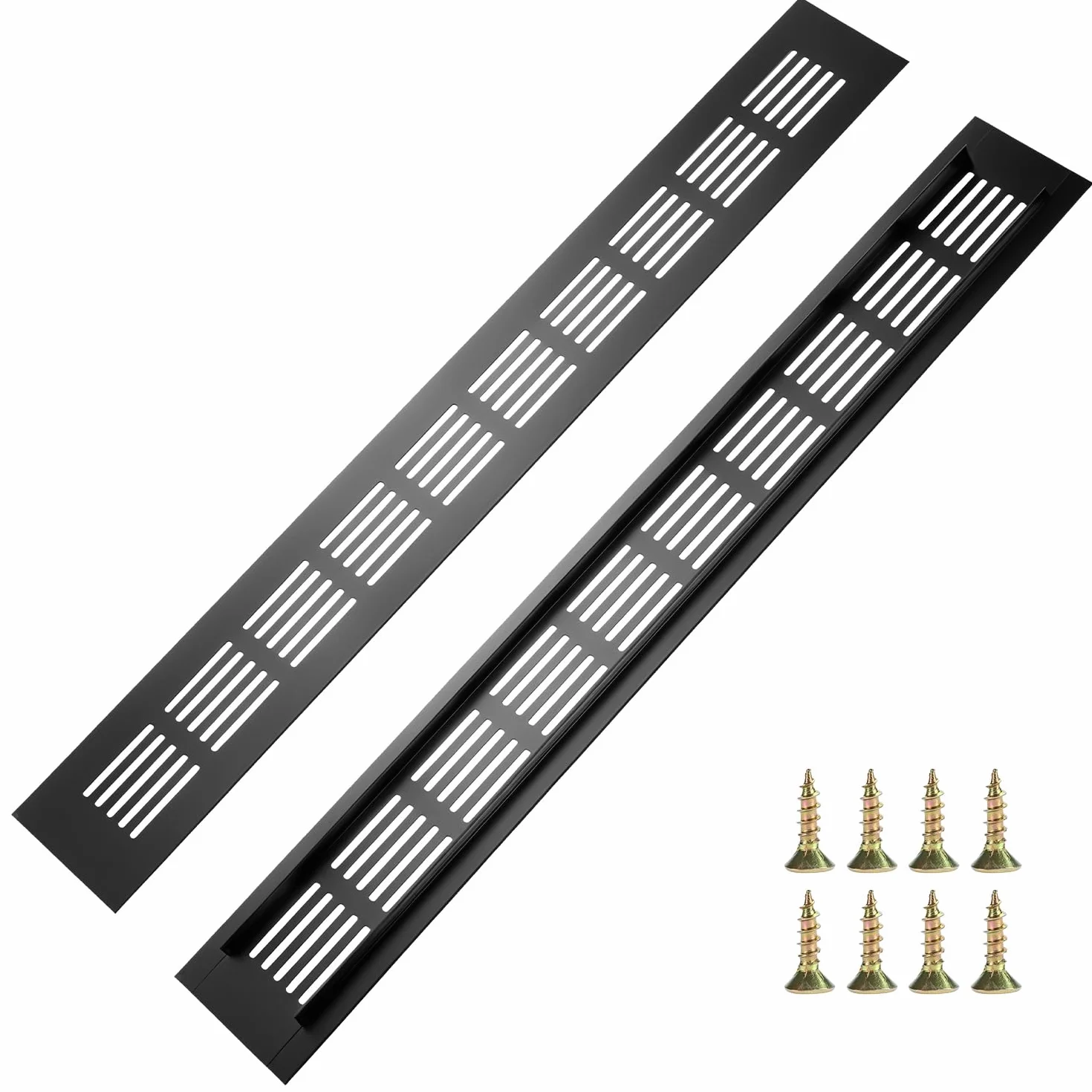 QWORK® 2 sztuki kratek wentylacyjnych 400 x 50 mm aluminium - czarny prostokątny kratka wentylacyjna do szaf, kuchni i łazienki - napowietrzanie drzwi i mebli ze śrubami