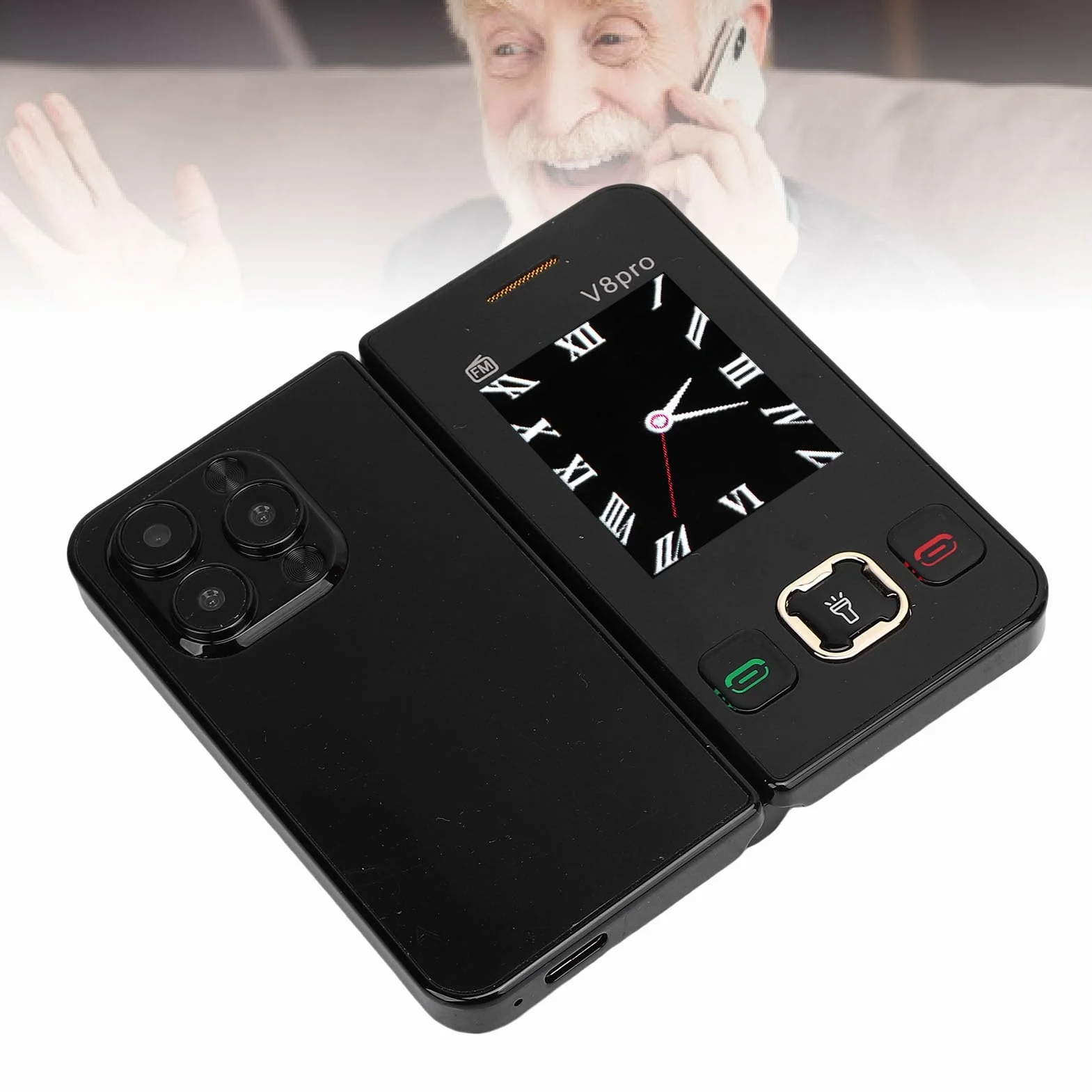 Bewinner Flip Składany Telefon Komórkowy z dużą klawiaturą, Radio FM, obsługą Wielu Języków, Podwójny Wyświetlacz, Lekki Telefon Starszy Telefon do Podróży (BLACK)