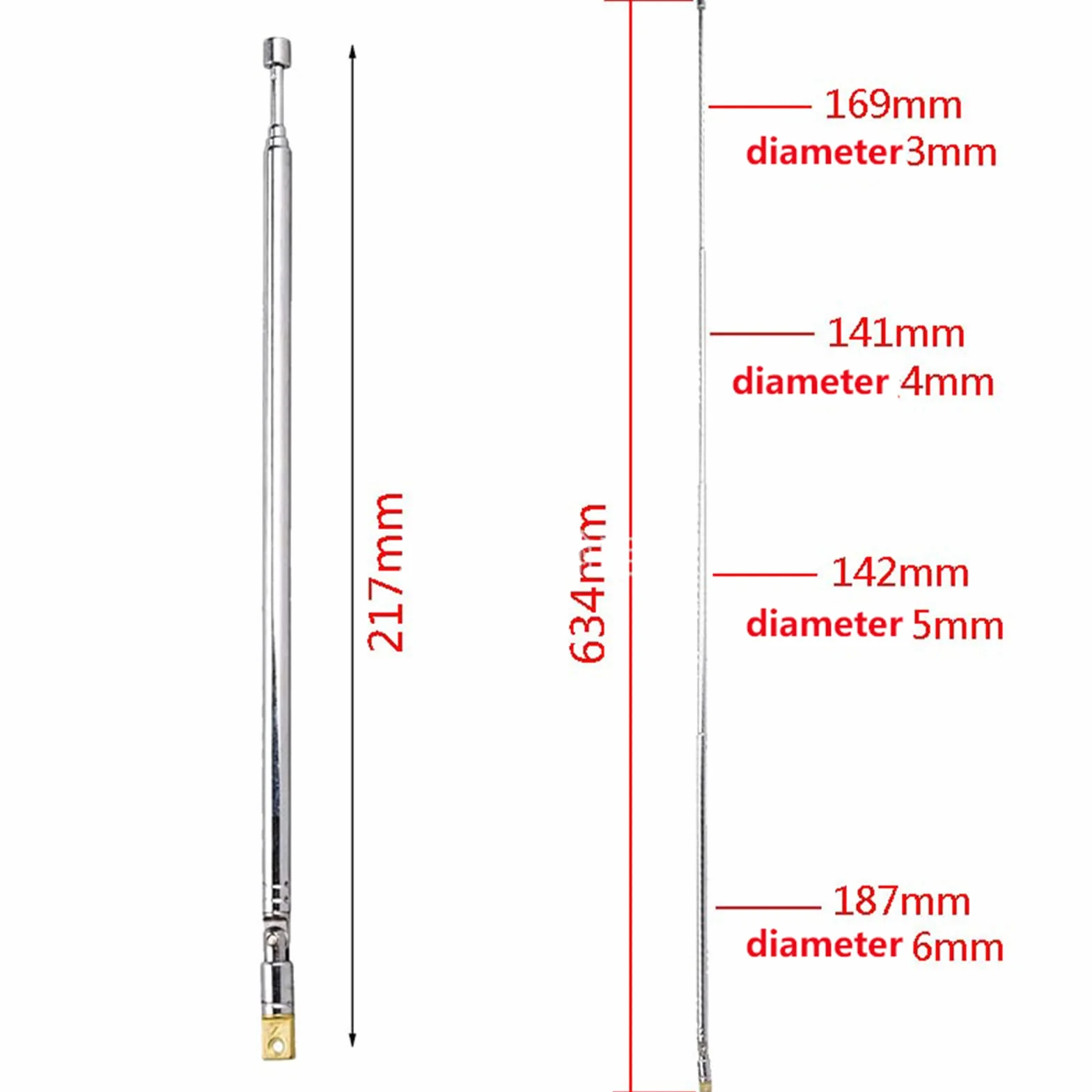 WANGCL Antena teleskopowa FM 61 cm 4 sekcje 360° 5 sztuk