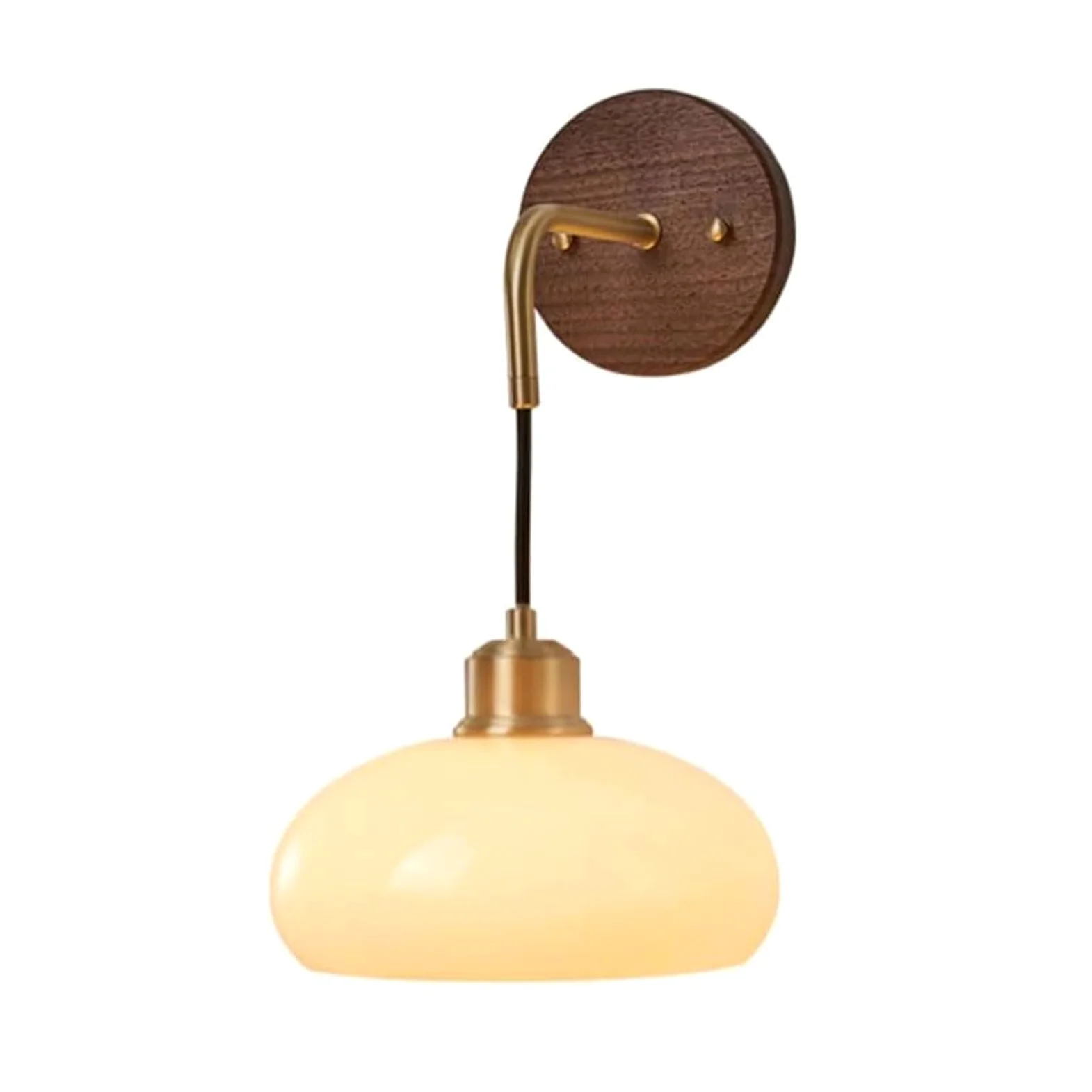Regulowana Lampa ścienna W Stylu Retro Z Orzecha Włoskiego, Z Mosiężną Podstawą E27, Wiszącym Kloszem Z Kremowego Szkła, Odpowiednia Do Oświetlenia Ogrodu (1 Pack)