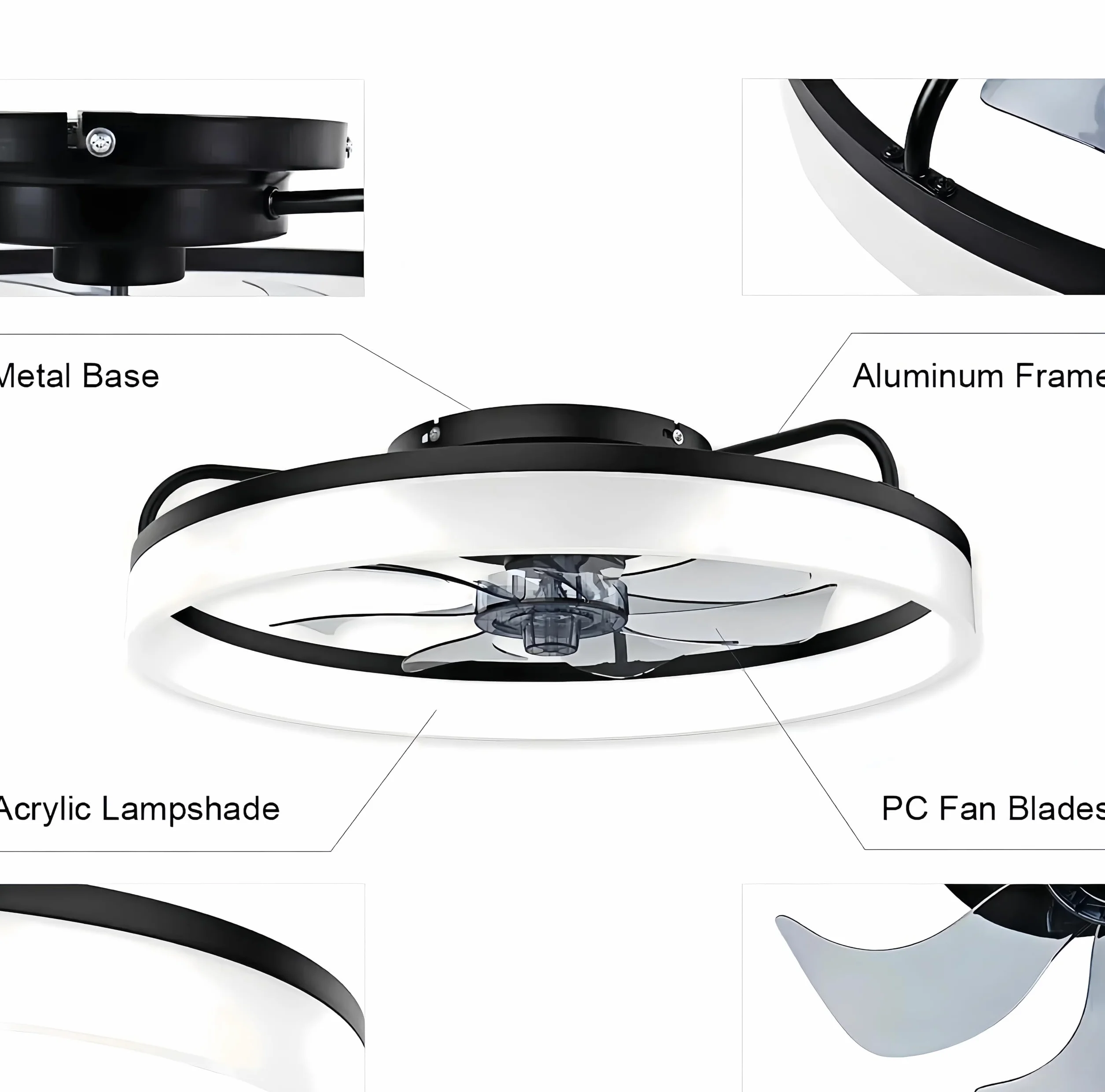Wentylator sufitowy z oświetleniem, 50 cm, 48 W, 220 V, ściemniana, lampa sufitowa z pilotem zdalnego sterowania i aplikacją, 6 prędkości, z wentylatorem, timerem, do sypialni, salonu, czarny
