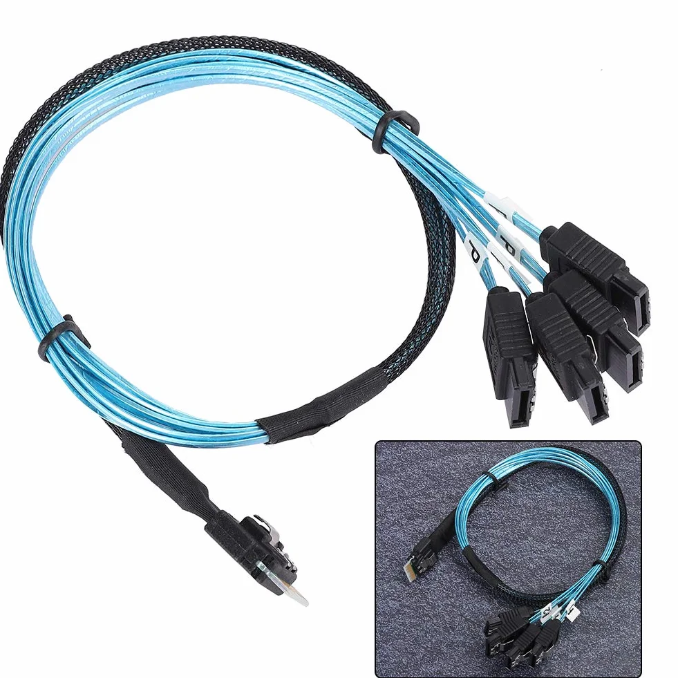 Kabel do Transmisji Danych MINI SAS, Kabel SFF-8654 do 4Xsata, kompatybilność Interfejsu SAS 38P SFF-8654 z Dyskami SATA do Serwera, Dysku Twardego, Komputera, Hosta
