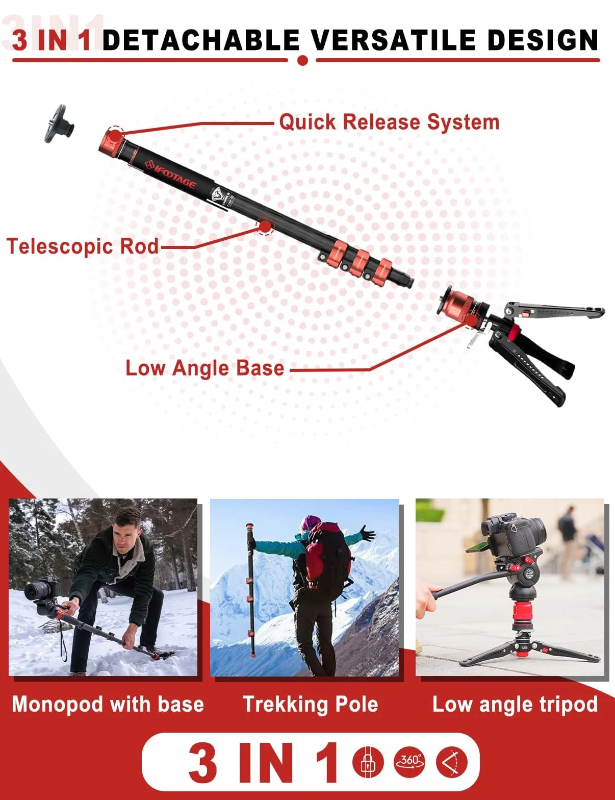 IFOOTAGE Cobra 3 C180F-P monopod do aparatu 181 cm, węgiel, 8 kg