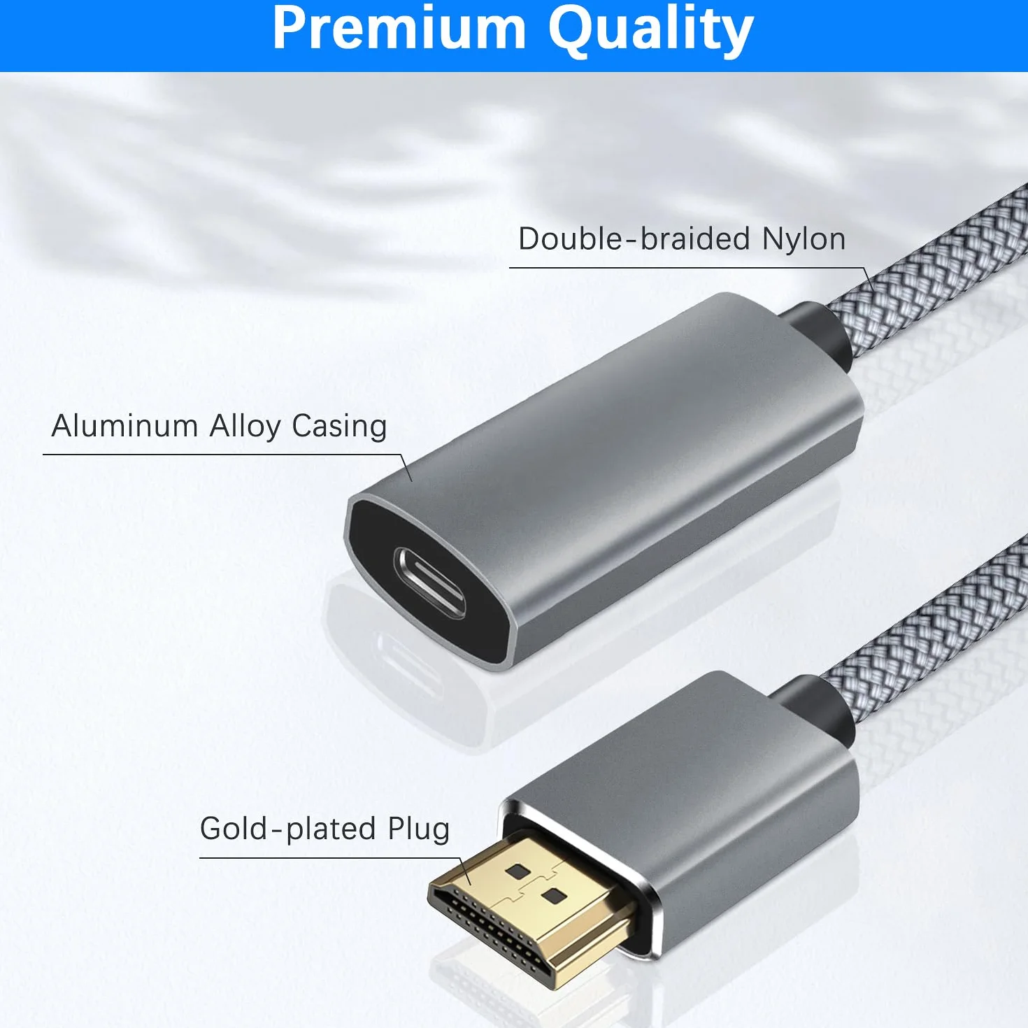 Basesailor Adapter kabla HDMI męski na USBC z kablem do ładowania, wyjście USB typu C 3.1 na wejście HDMI, adapter 4K 60 Hz Thunderbolt 3 do nowego MacBooka Pro, Mac, Surface, Nreal Air, Rokid