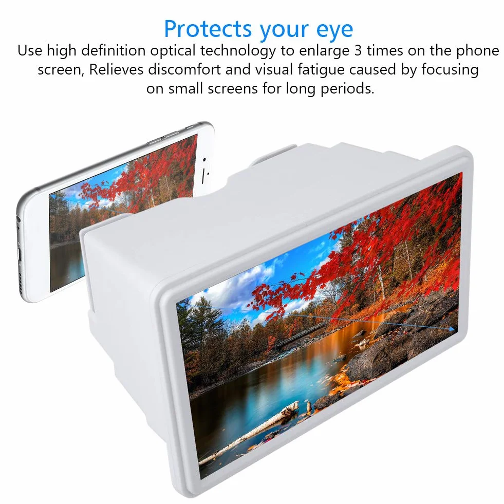 Wzmacniacz ekranu telefonu komórkowego, ASHATA 12-calowy wysuwany ekran 3D do telefonu komórkowego Lupa projekcyjna, przenośny wzmacniacz wyświetlacza HD Lupa do smartfona na