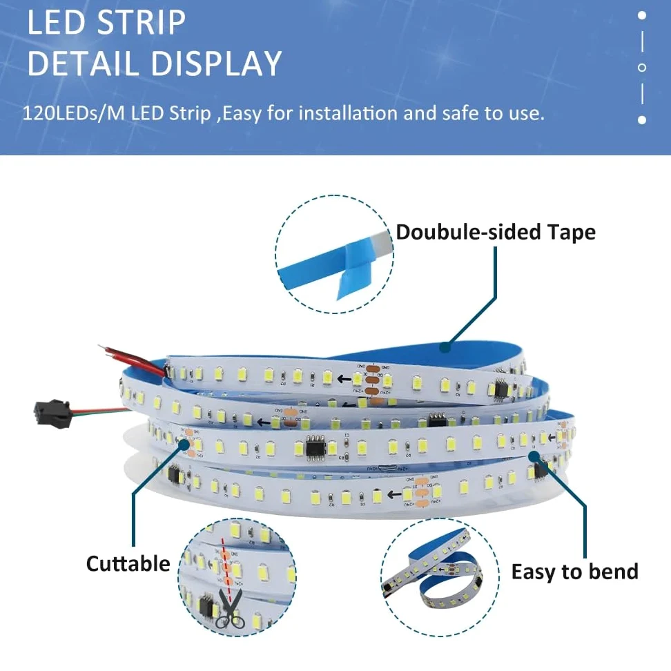 WS2811 2835 Taśma świetlna LED 120 diod LED/m płynąca woda i wyścigi konne DC24V elastyczny zimny biały + kontroler bezprzewodowy + zasilacz z efektami pościgu