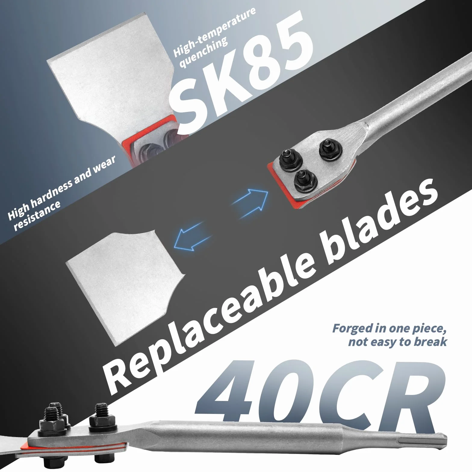 Dłuto SDS Max do Płytek 300 mm x 75 mm SDS Plus Szerokie Dłuto Szpatułkowe Płaskie do Usuwania Kleju do Podłóg Płytki PCV Farba linoleum Klej do Płytek Dywanowych