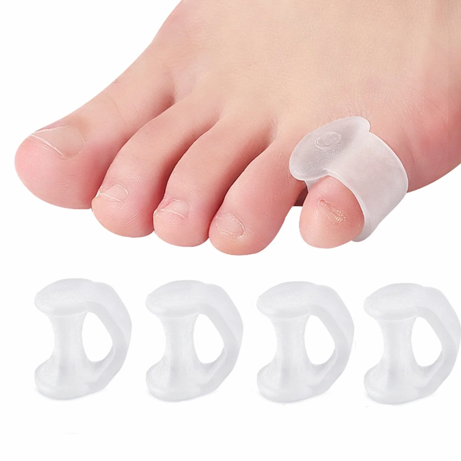 Pinky separatory do palców, żelowe separatory na palce u stóp, 4 silikonowe, do nakładania się palców, otarcia, blister, łagodzenie nacisku i bólu