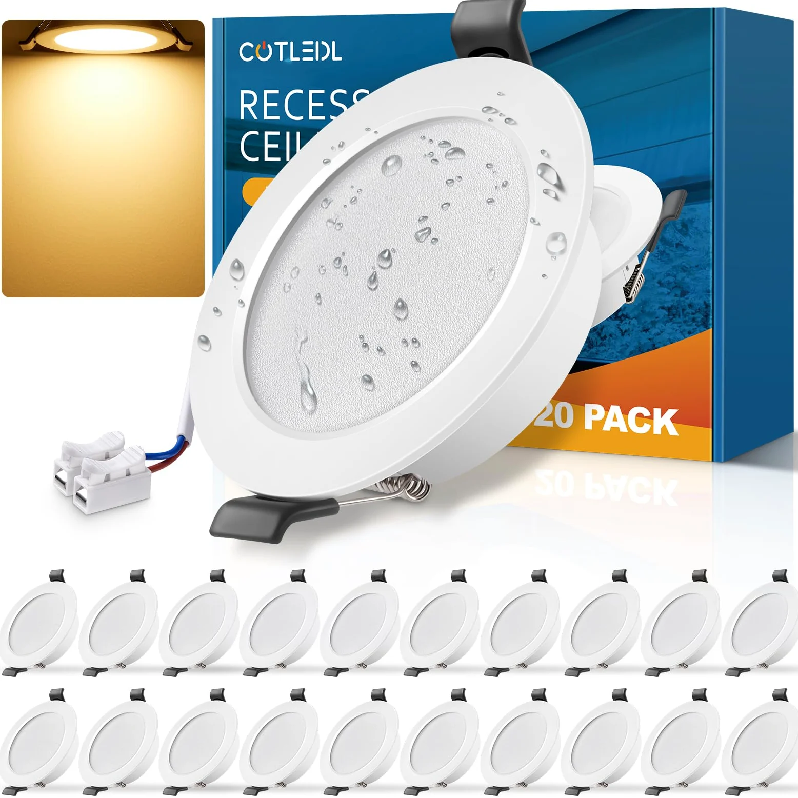 Reflektory wpuszczane LED 230 V Płaskie Zestaw 20 reflektorów LED 5 W 450 LM IP44 Łazienkowe lampy wpuszczane 3000K, średnica montażowa 68-80 mm Lampy sufitowe