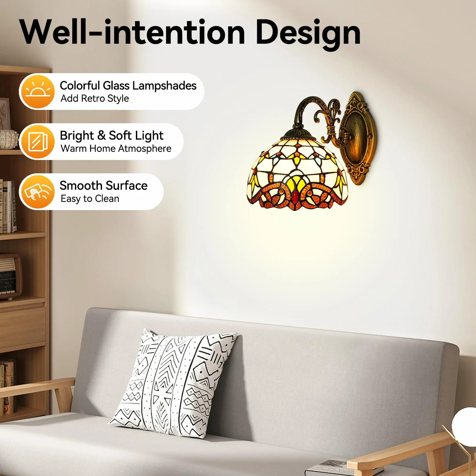 Kinkiety w stylu vintage, przemysłowe, oświetlenie ścienne w stylu retro, lampa ścienna w stylu witrażowym, uchwyt ścienny, abażur na stolik nocny, dekoracja kopułowa,