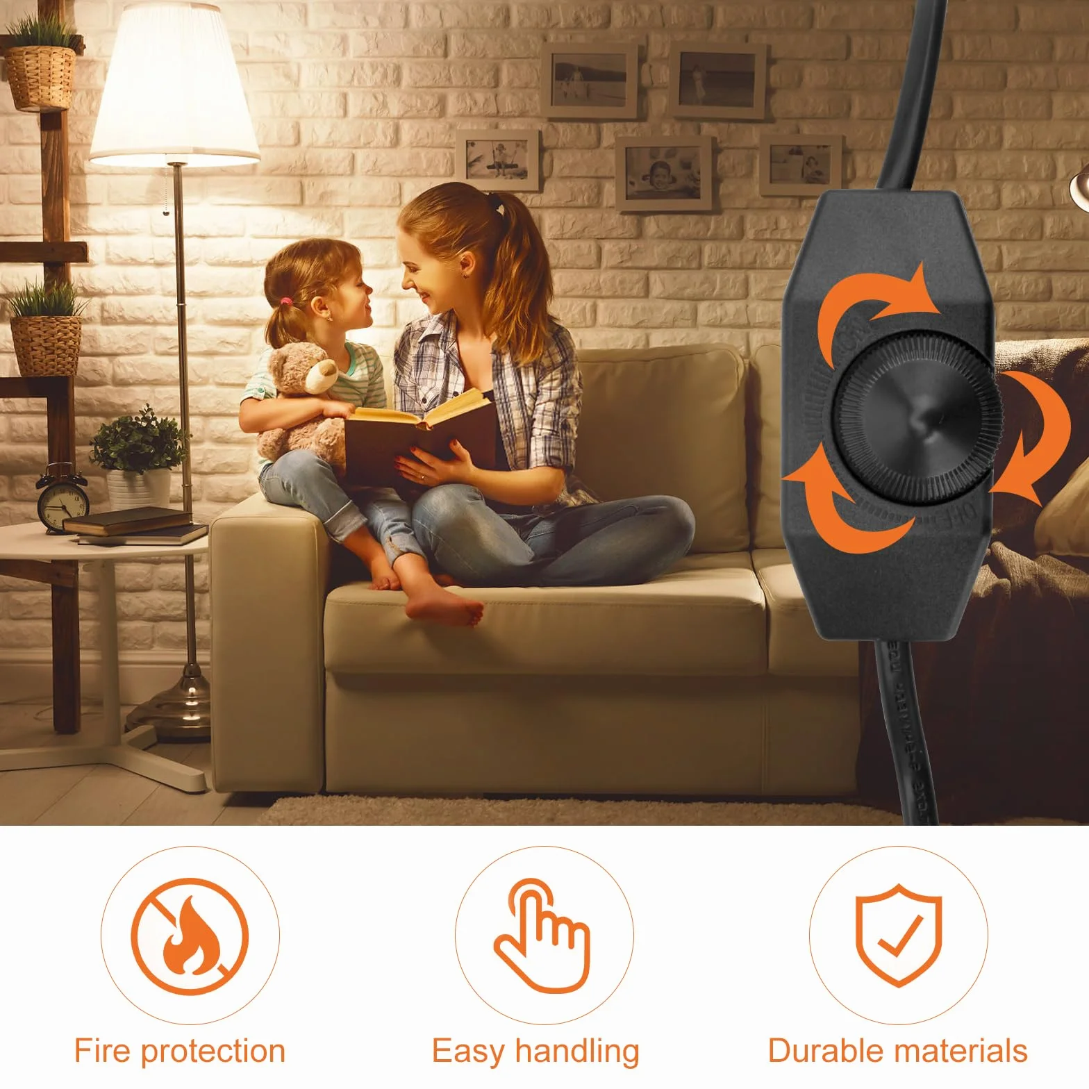 DAWRIS Ściemniacz LED z przełącznikiem, kabel 2 m, ściemniacz do lamp LED 220-250 V / maks. 100 W, wtyczka EURO, kabel przedłużający, ściemniacz obrotowy, bezgłośny przełącznik ściemniania do