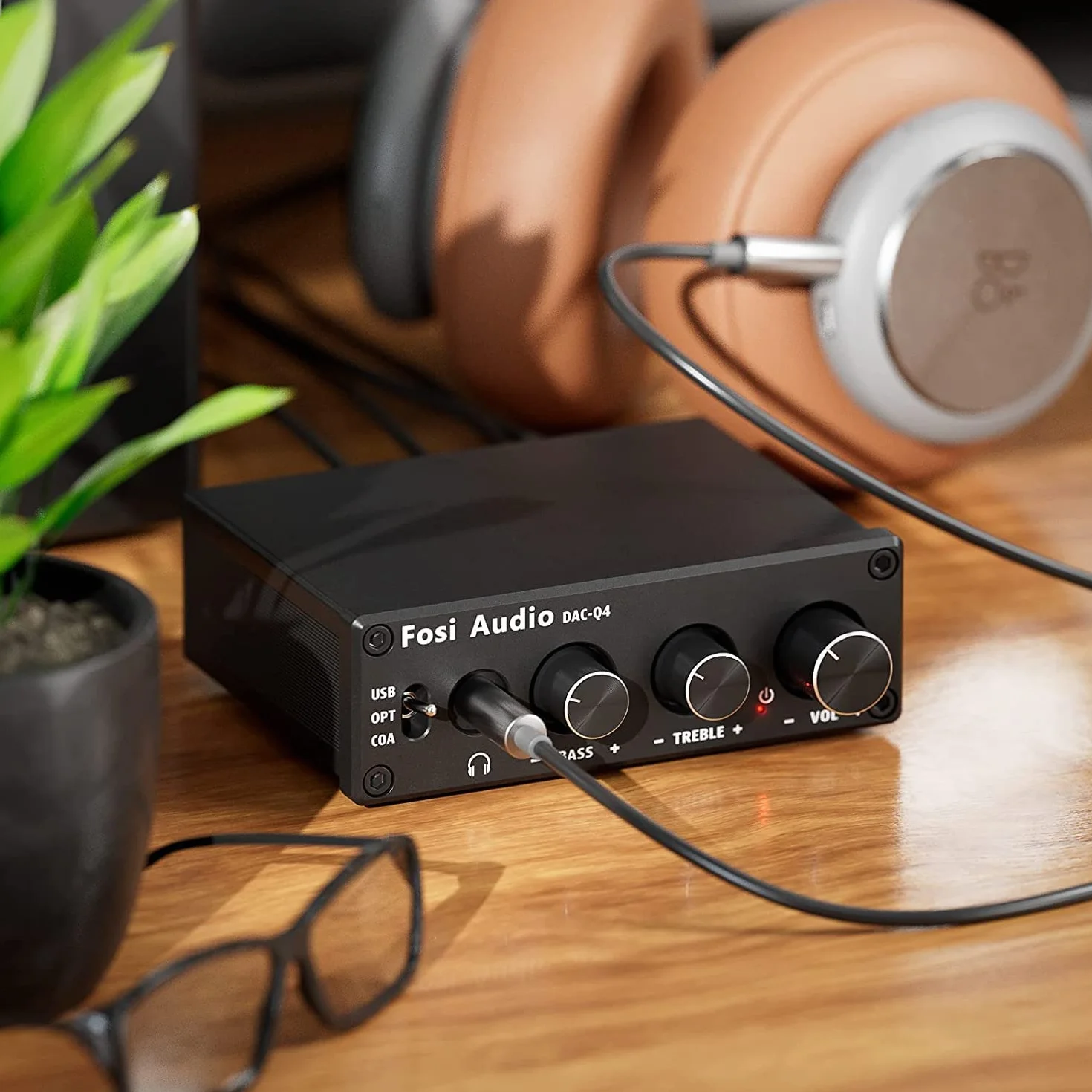 Fosi Audio Q4 Wzmacniacz Słuchawkowy DAC, Mini Stereofoniczny Wzmacniacz Cyfrowo-Analogowy, USB COAX OPT do 3,5 mm Gniazda AUX RCA, do Aktywnych Głośników Zasilanych z Komputera Stacjonarnego