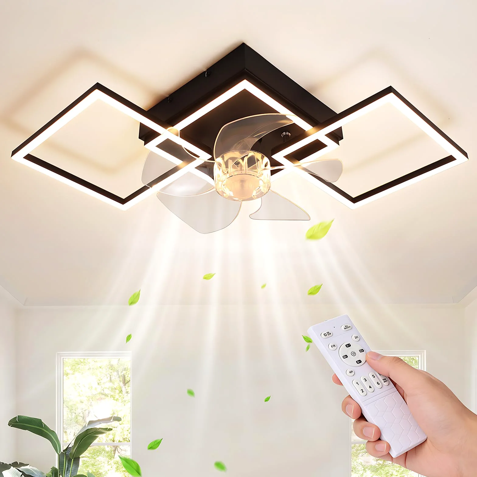 LED Lampka Na Suficie Do Salonu, Wentylator Sufitowy 31W Lampka | Sufitowa z Możliwością Regulacji Jasu, z Falistą, Cichy Wentylator z Oświetleniem, Duży Timer 6 Poziomów do Pokoju, Kuchni