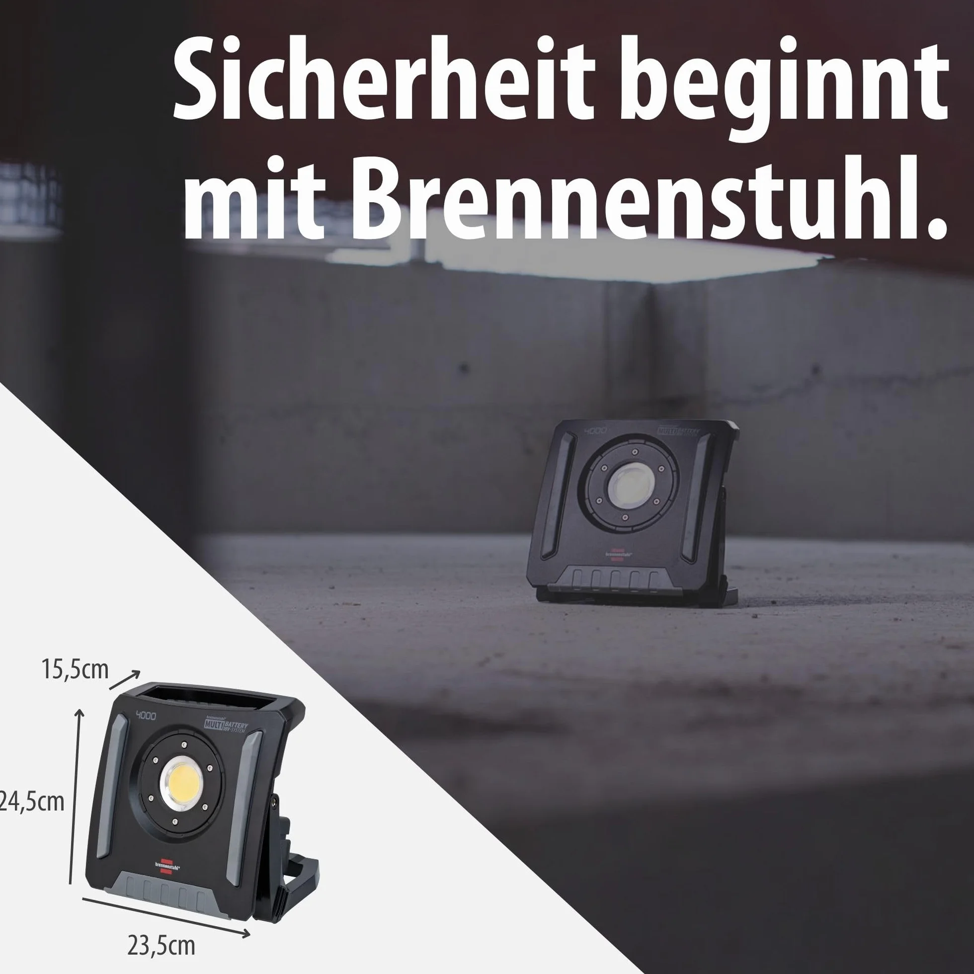 Brennenstuhl Professional Multi Battery 18V System Reflektor LED 4000 MA kompatybilny z akumulatorami 18V od 10 różnych producentów (w tym adapter interfejsu, 40W, 4500lm, IP65, bez akumulatora)
