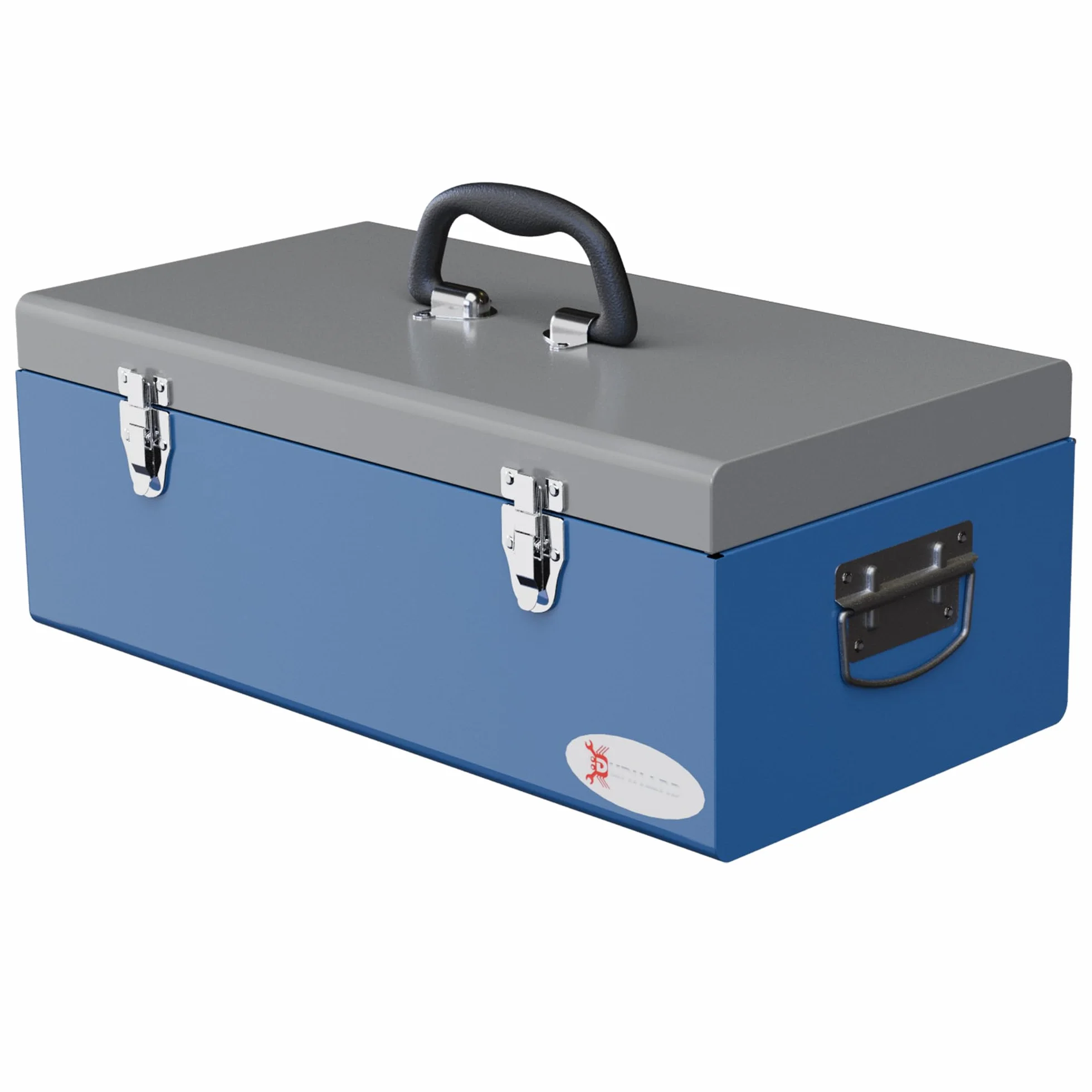 DURHAND Przenośna metalowa skrzynka narzędziowa z 3 uchwytami, 2 zatrzaskami, dim. 50 l x 26 l x 18,5H cm, niebieski