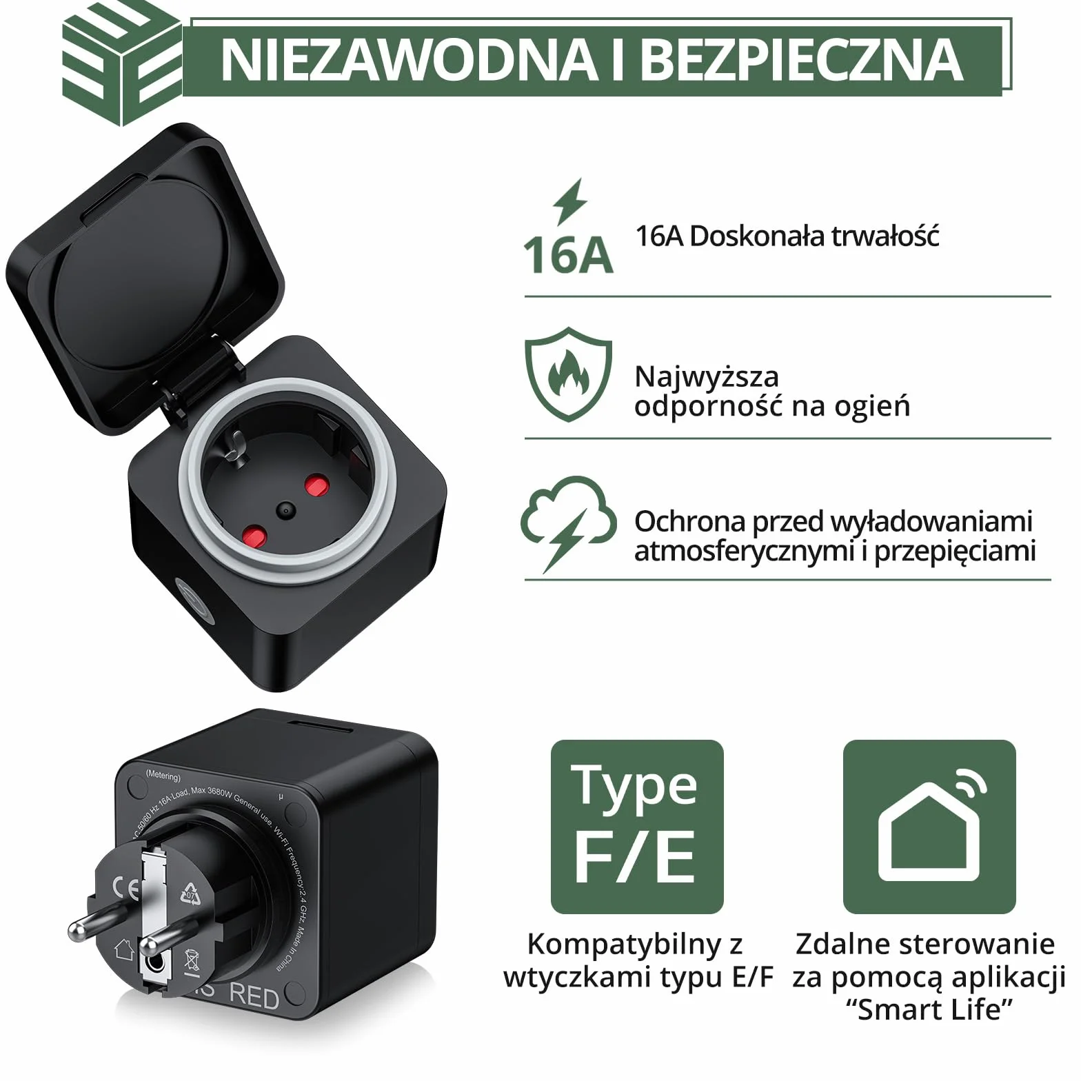 EYPINS Gniazdko WLAN do użytku na zewnątrz IP54, Inteligentne gniazdko zewnętrzne z pomiarem prądu, harmonogramem, ochroną przed przeciążeniem, Sterowanie głosem za pomocą Alexa i Google Home, Zdalne