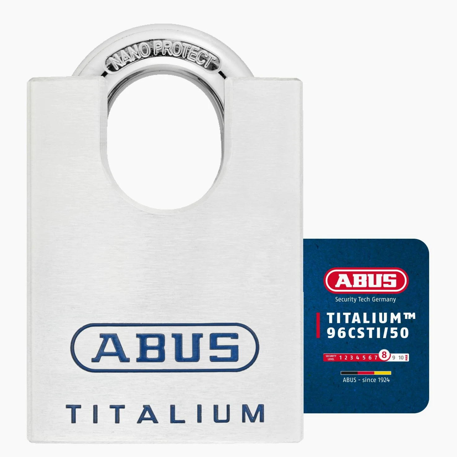 ABUS Titalium kłódka 96CSTI/50 – lekki korpus zamka z masywnego specjalnego aluminium – ze zintegrowaną ochroną pałąka – poziom bezpieczeństwa ABUS 8 – srebrna