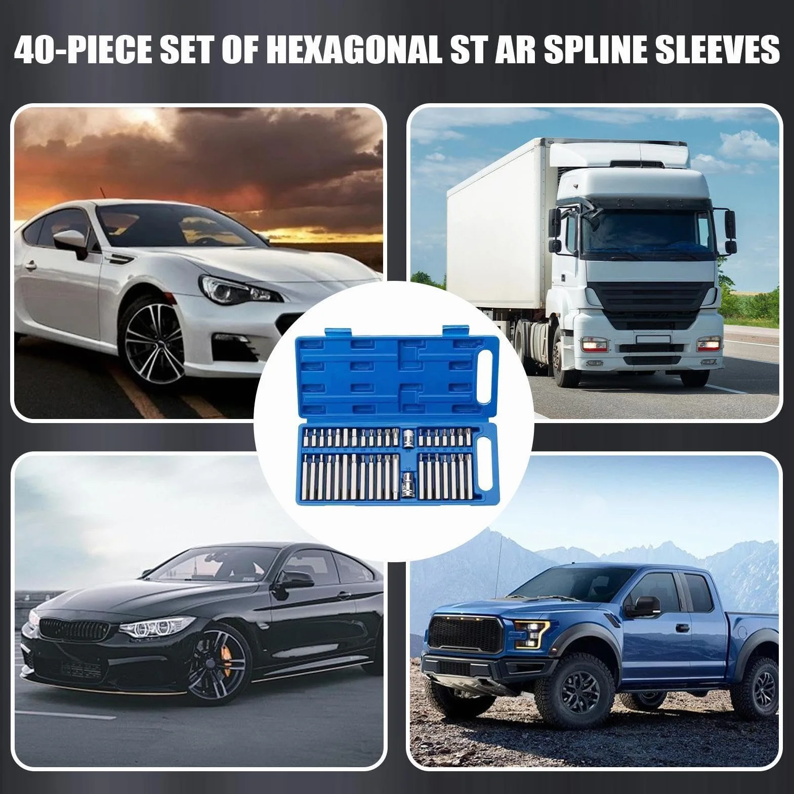 Zestaw Nasad Grzechotkowych Narzędzia Naprawcze Spline i Hex | 40-częściowy komplet nasad bitowych z napędem 3/8 Do Motoryzacji, Samochodów, Ciężarówek, Motocykli, Silników,