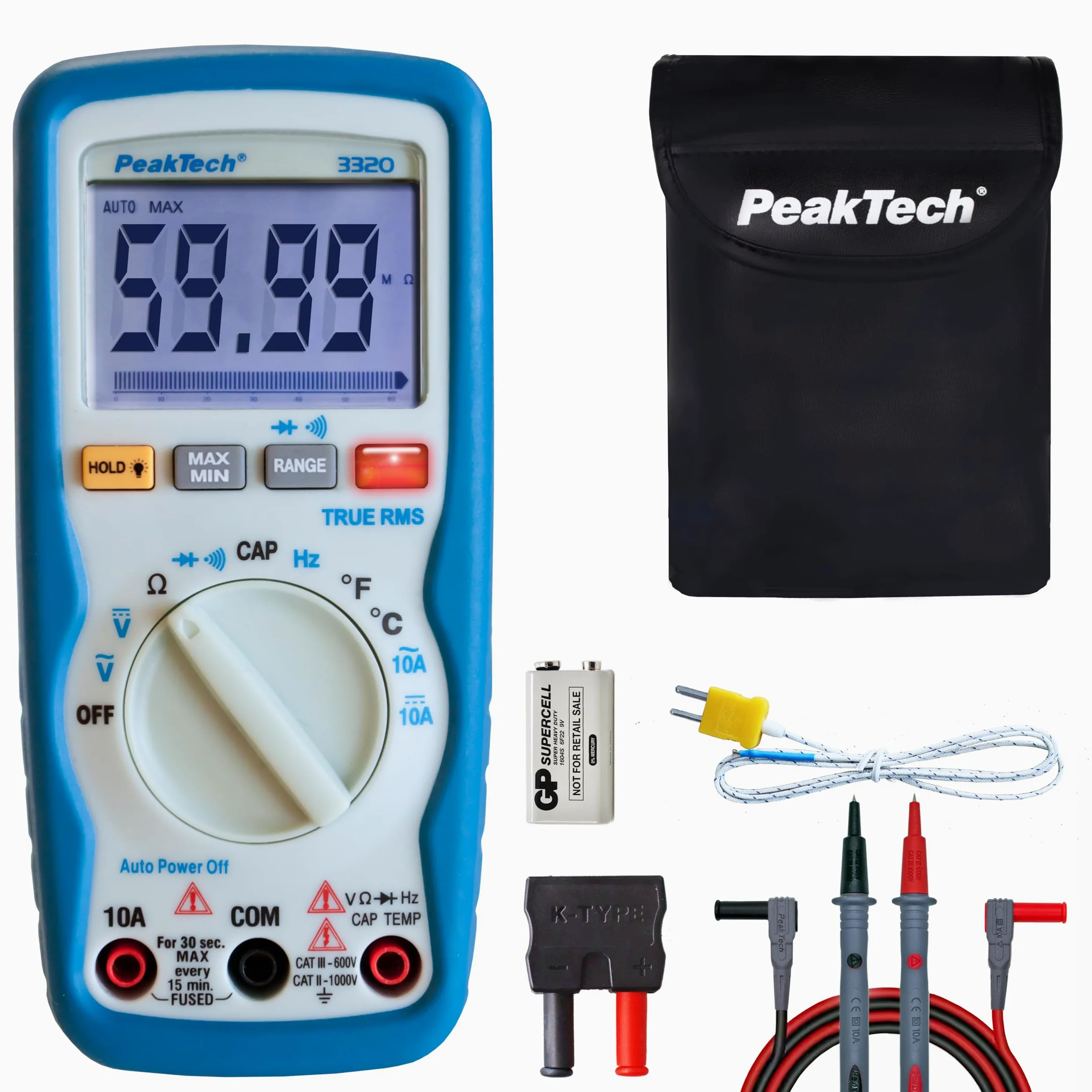 PeakTech P 3320 - Multimetr Cyfrowy ~ 6.000 zliczeń ~ 600V AC/DC ~ 10A AC/DC z TrueRMS