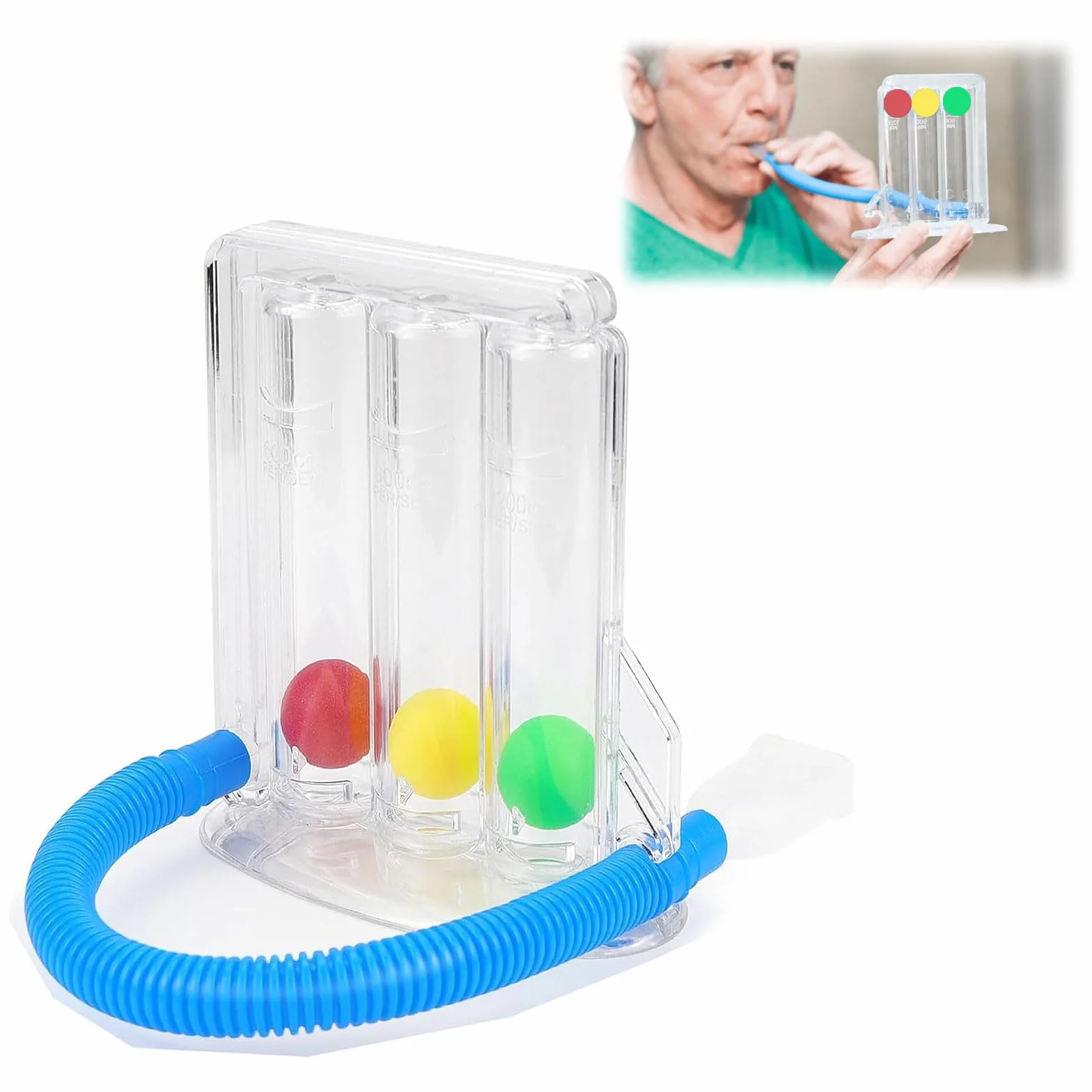 Trenażer oddechowy, ergoterapia, trener płuc, przyrząd do ćwiczeń oddechowych, trener głębokiego oddechu, trener płuc z 3 kolorowymi piłkami, trener głębokiego oddychania dla logopedii i funkcji płuc