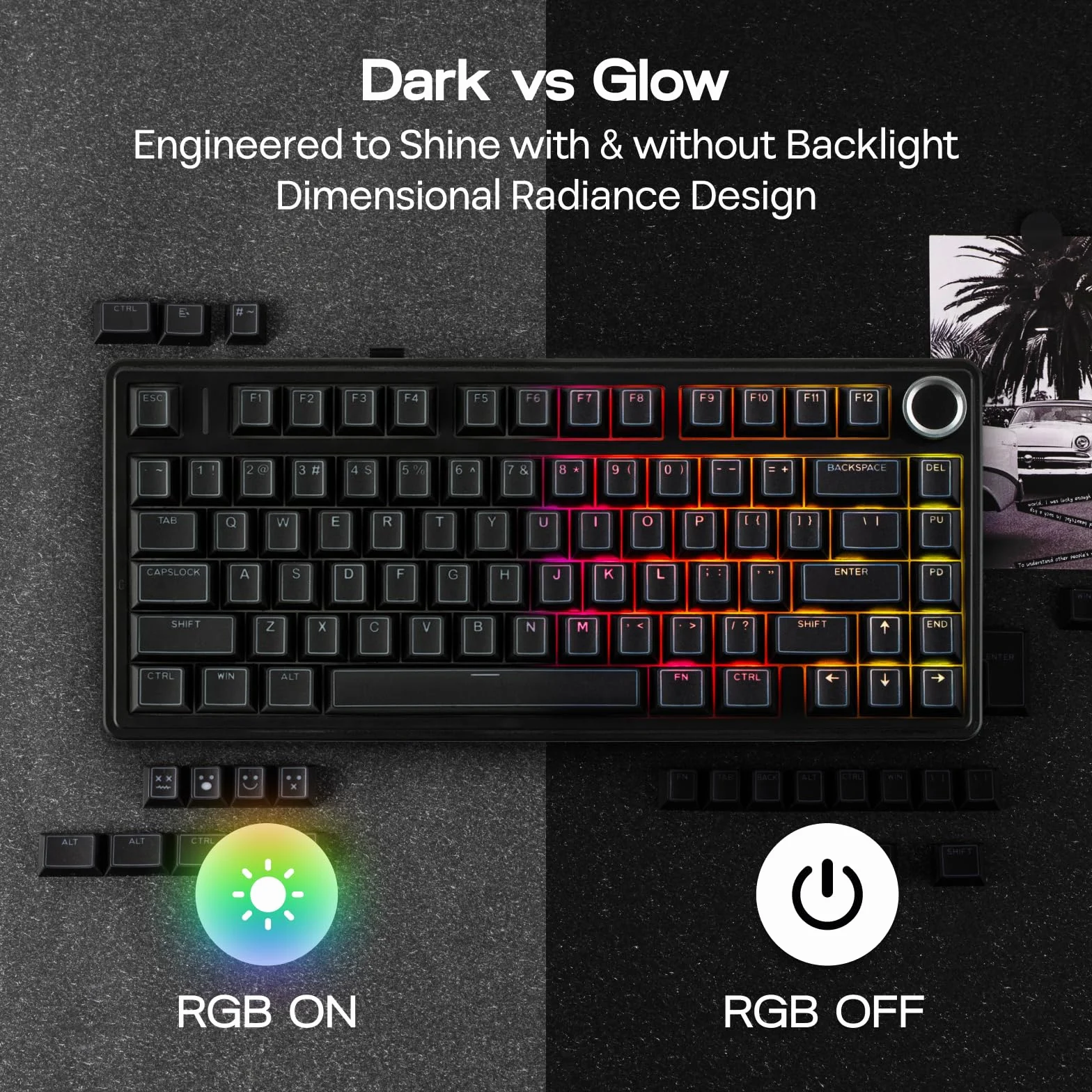 EPOMAKER Glintrix PBT Shine Through Keycaps, Arris & Keys Backlit, Double Shot, Cherry Profile, 60/75/96/pełny rozmiar, niestandardowy zestaw klawiszy do mechanicznej klawiatury do gier (czarne)