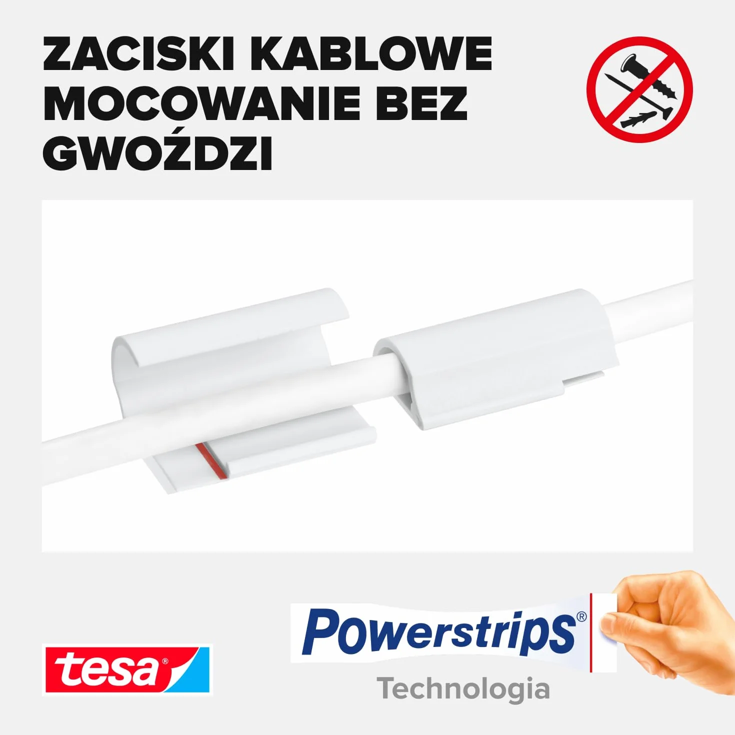 tesa Powerstrips klips do kabli/klips do kabli samoprzylepny/do mocowania kabli/w kolorze białym / 1 x 5 szt.