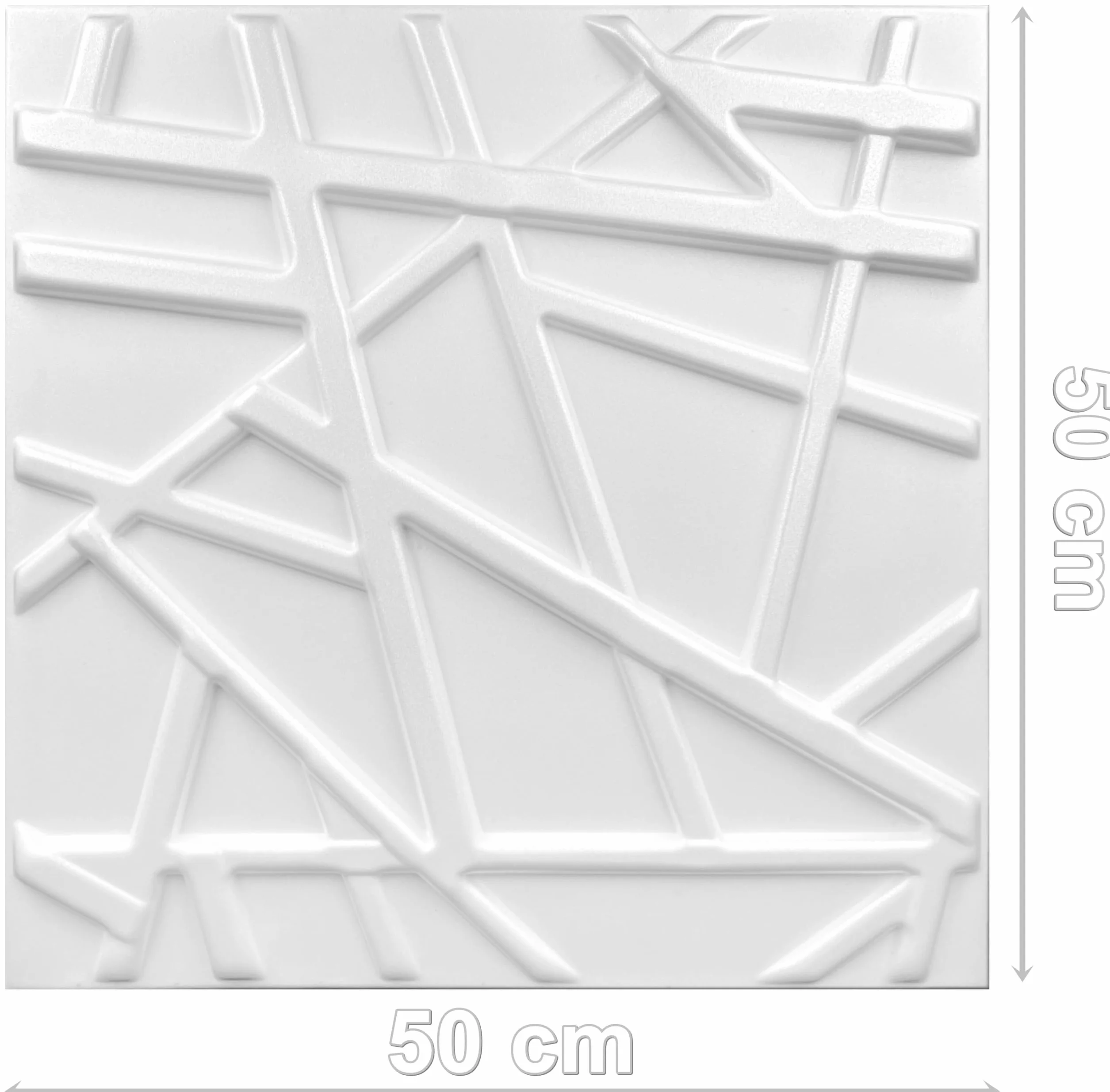 Deccart - Panele ścienne 3D 50x50 cm - Panel dekoracyjny, płyty styropianowe, EPS-polistyren, linia 2 m², 8 sztuk, kolor biały