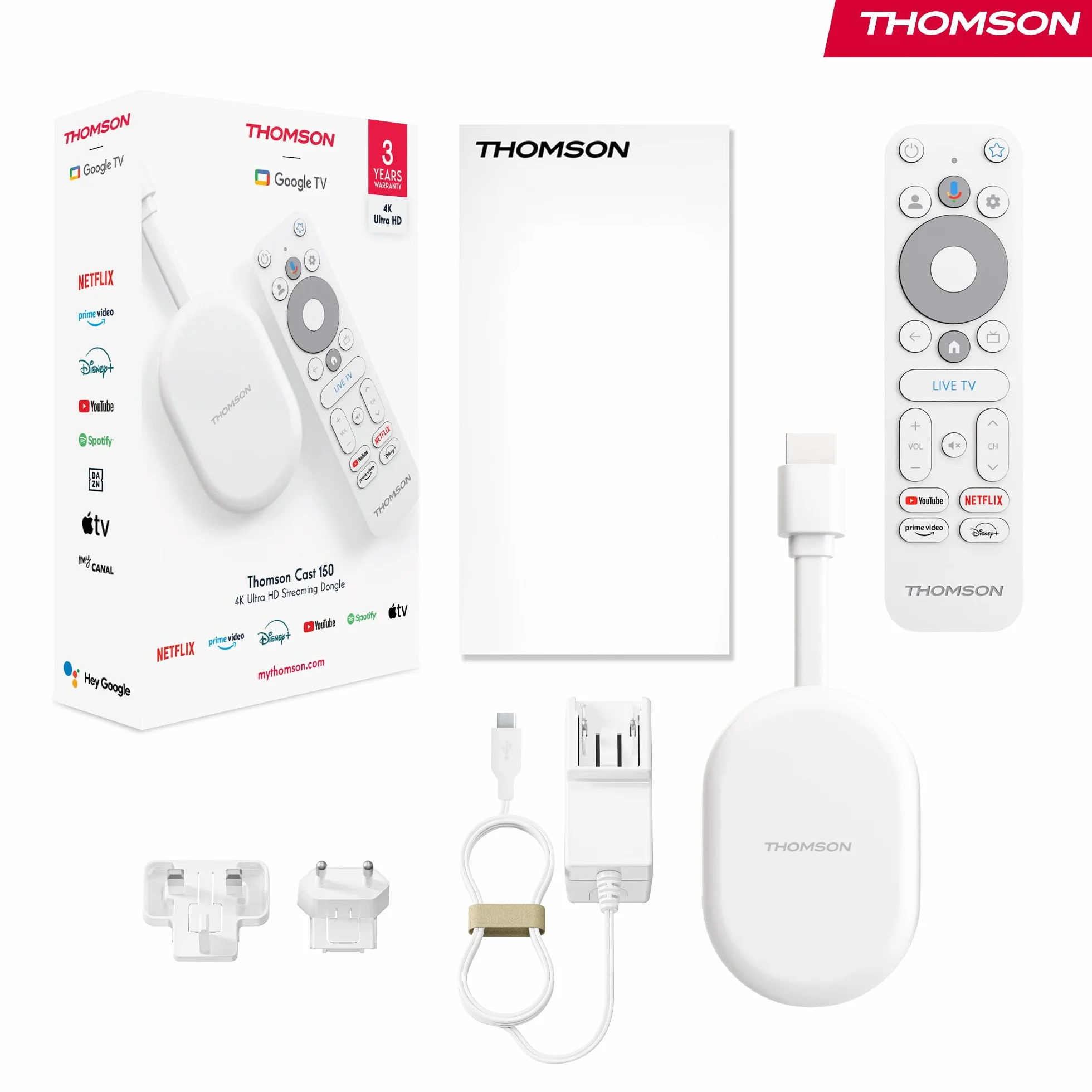 Thomson Go Cast 152 Przystawka Streamingowa 4K UHD Google TV, Sterowanie Głosowe, Dolby Atmos, HDR10, 32 GB