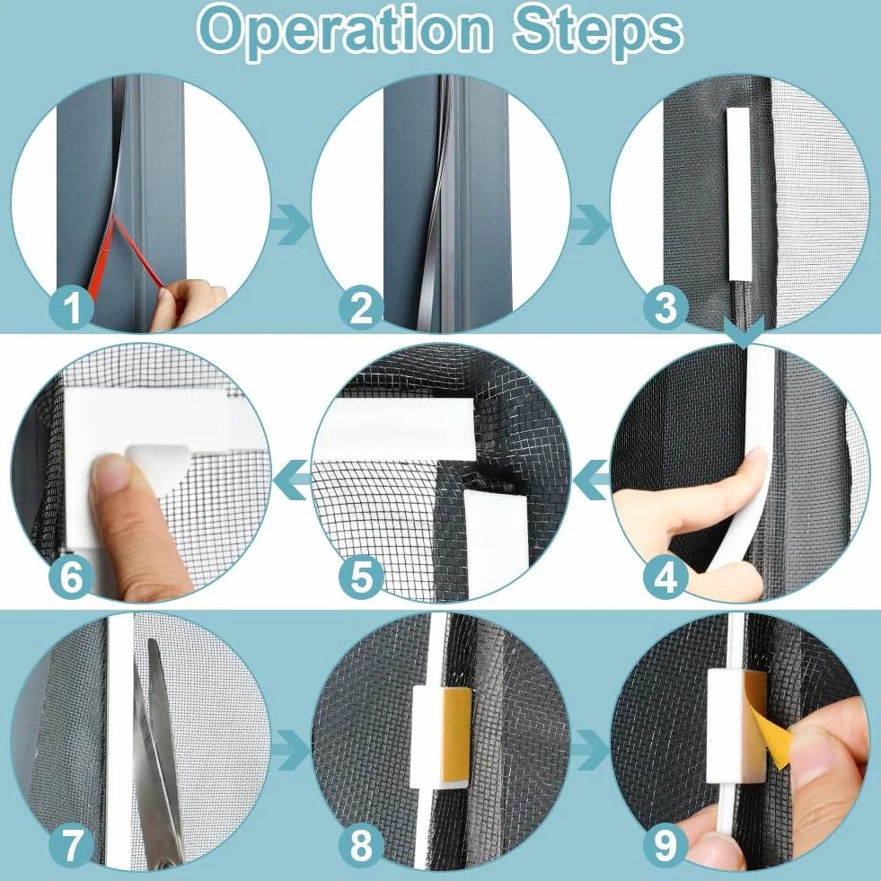 Flintronic Regulowana magnetyczna moskitiera do samodzielnego wykonania, 2 x 2,5 m, siatka z włókna szklanego, moskitiera do okna z pełną ramką paskiem magnetycznym, łatwa instalacja, zapobiega