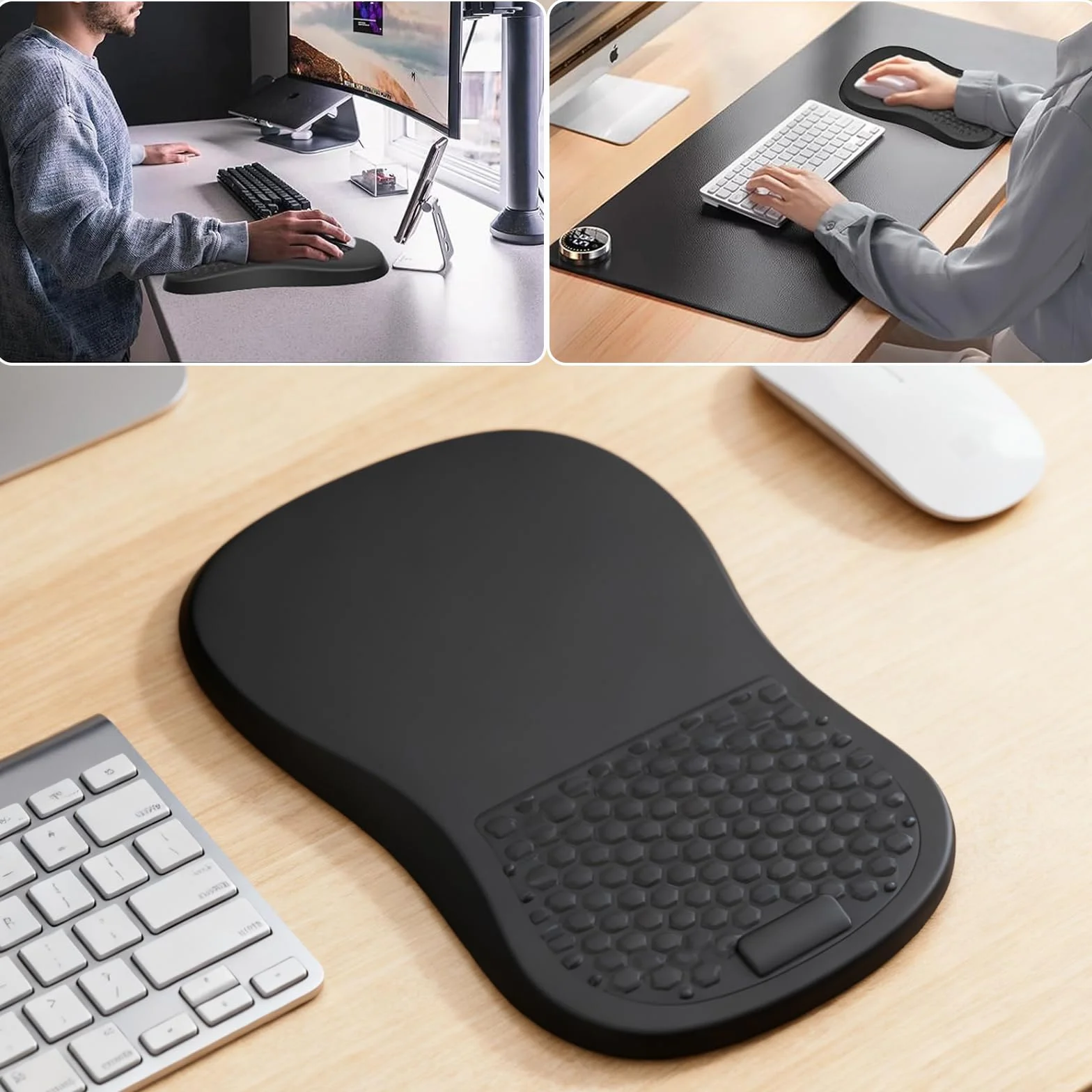 Ergonomiczna podkładka pod mysz z podpórką pod nadgarstek, pianka memory + poduszka żelowa, antypoślizgowa podstawa z poliuretanu, do biura, gamingu, laptopa, PC (czarna)
