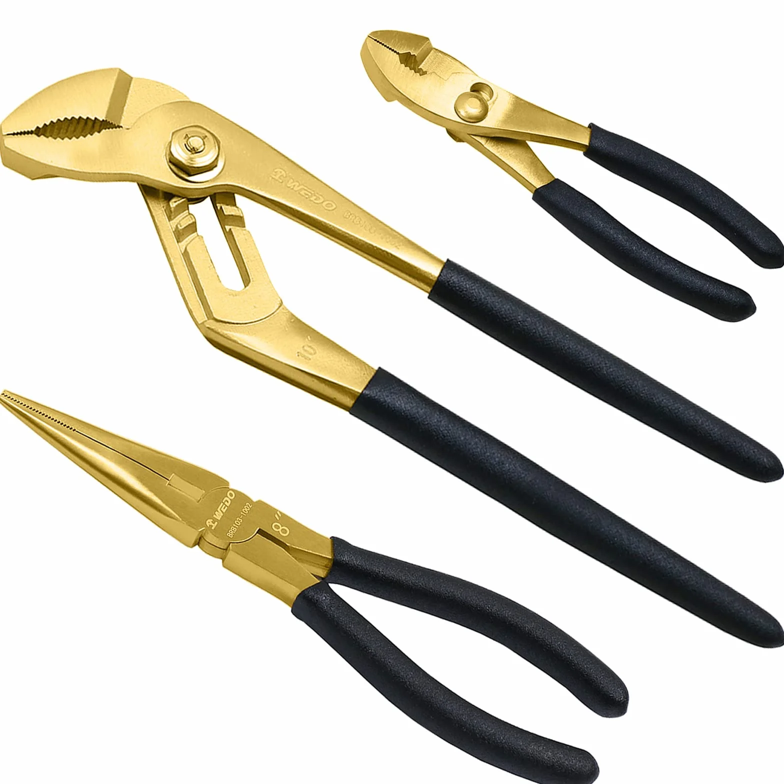 WEDO 3-częściowy zestaw szczypiec mosiężnych, szczypce do przegubów ślizgowych 15 cm, szczypce 20 cm, szczypce do przegubów rowkowych 25 cm, antypoślizgowy uchwyt