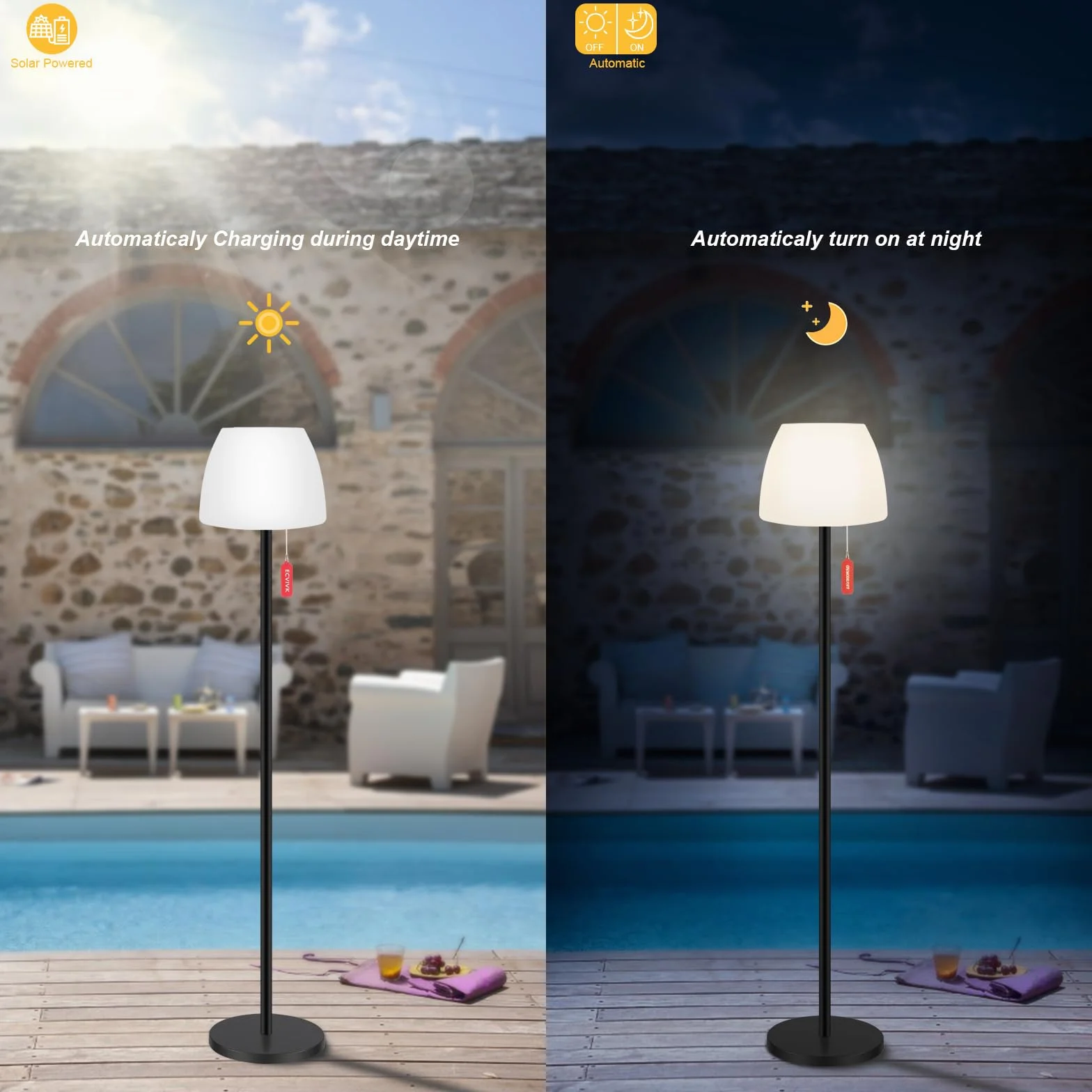 Solarna lampa stojąca do użytku na zewnątrz, z czujnikiem światła, możliwość ściemniania, ciepła biel i RGB, bezprzewodowa lampa stojąca, akumulatorowa, wodoszczelna, na taras, do ogrodu.