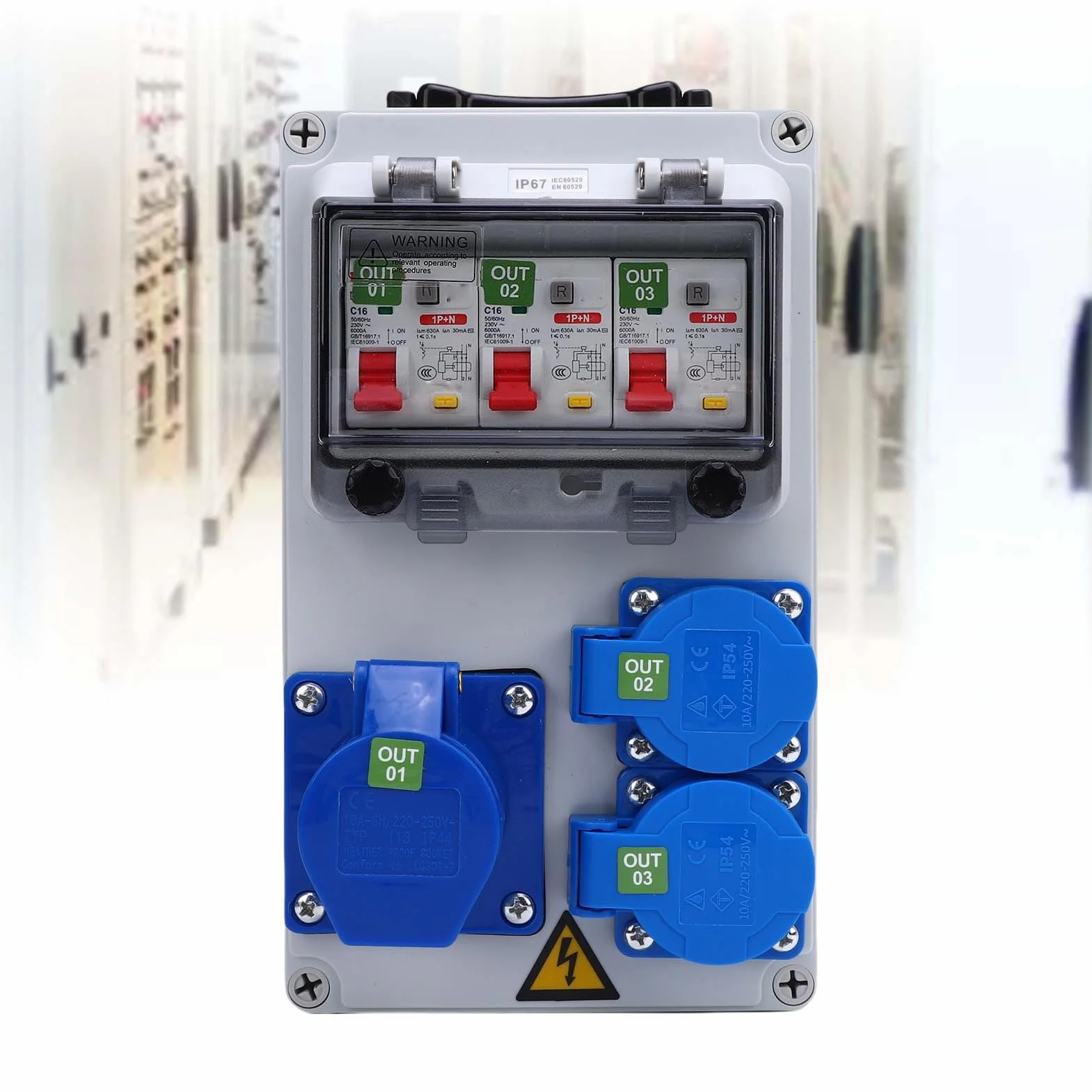 YWBL-WH Zewnętrzna Skrzynka Rozdzielcza 250x150x100mm 16A 3Pin IP4467 Przenośne Obudowy Gniazdek Elektrycznych do Warsztatu na Budowie i Użytku Fabrycznego