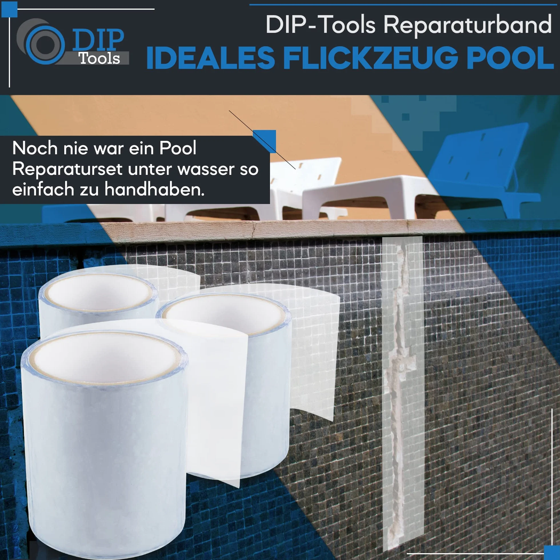 DIP Tools Innowacyjna wodoodporna taśma naprawcza do basenu, domu, rynny dachowej itp. (5 x 1,5 m przezroczysta)