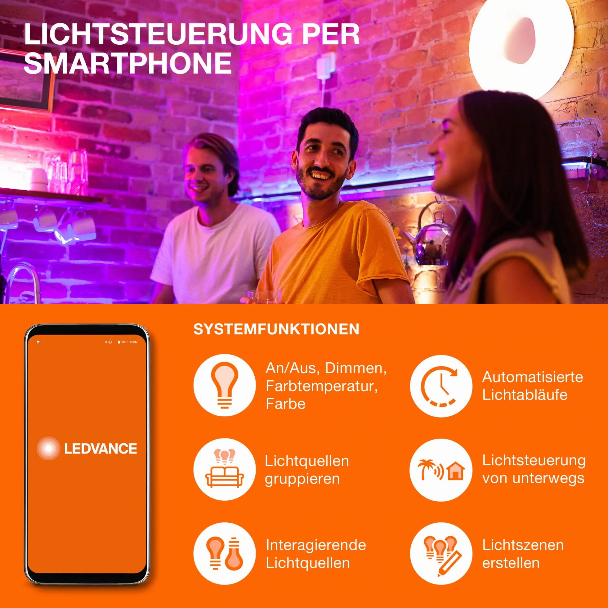 LEDVANCE Smart żarówka LED z Wifi, trzonek E27, ściemnianie, ciepła biel (2500K), kształt Edison, przezroczysty żarnik w przydymionym szkle, możliwość sterowania za pomocą Alexa, Google i aplikacji