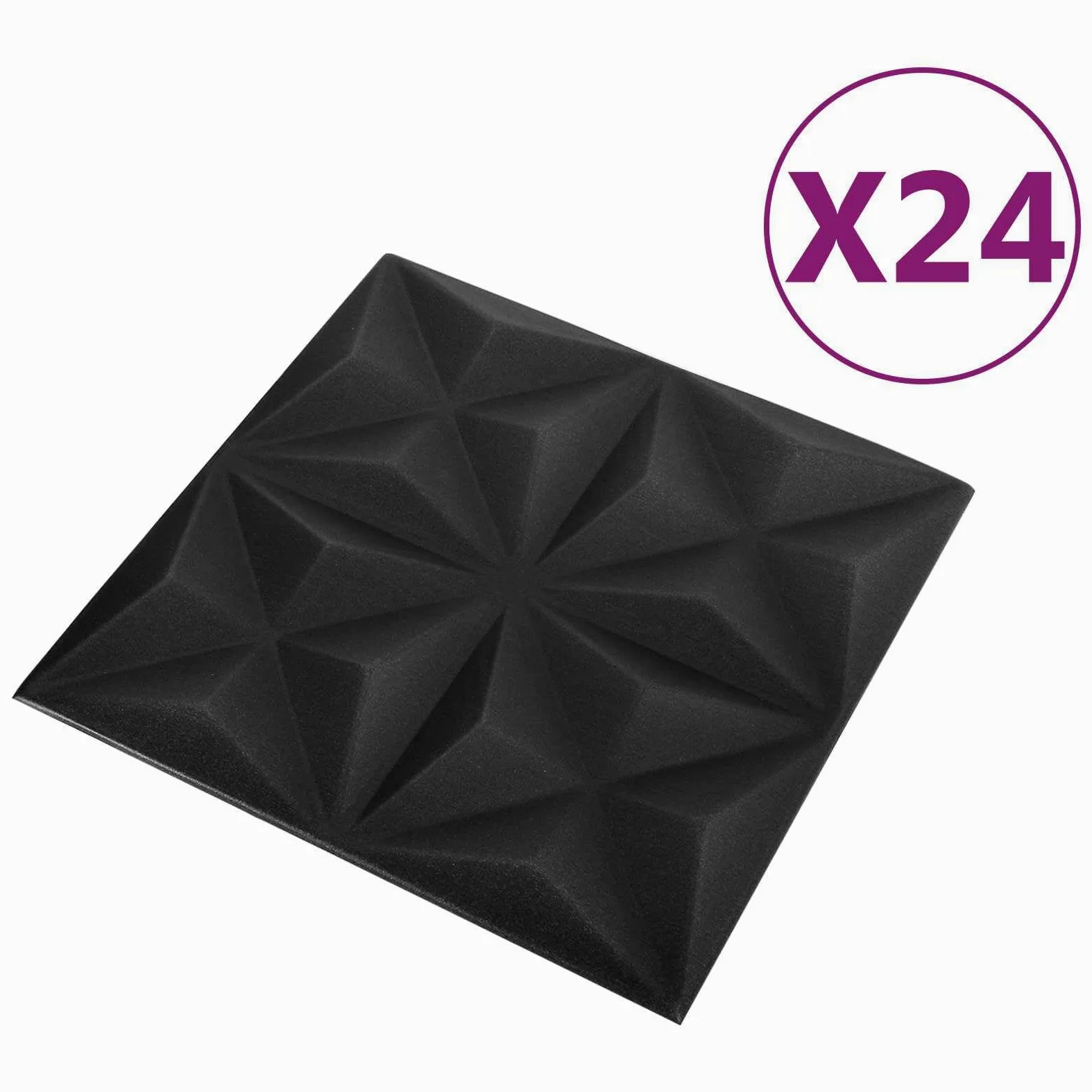 Panele ścienne 24 sztuki origami czarne 50 x 50 cm pianka XPS | Lekki materiał, "zrób to sam", do sypialni i salonu, łatwy w pielęgnacji suchą szmatką
