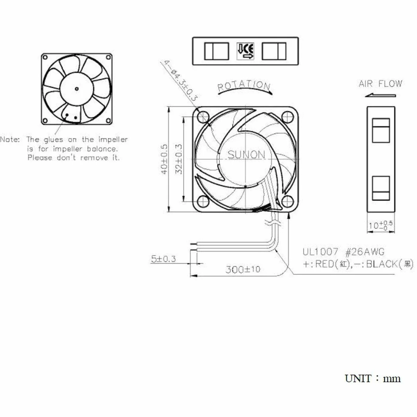 SUNON EE40101S21000U999 12V DC 0,8W 40x40x10mm Wentylator 12m³/h 6100U/min