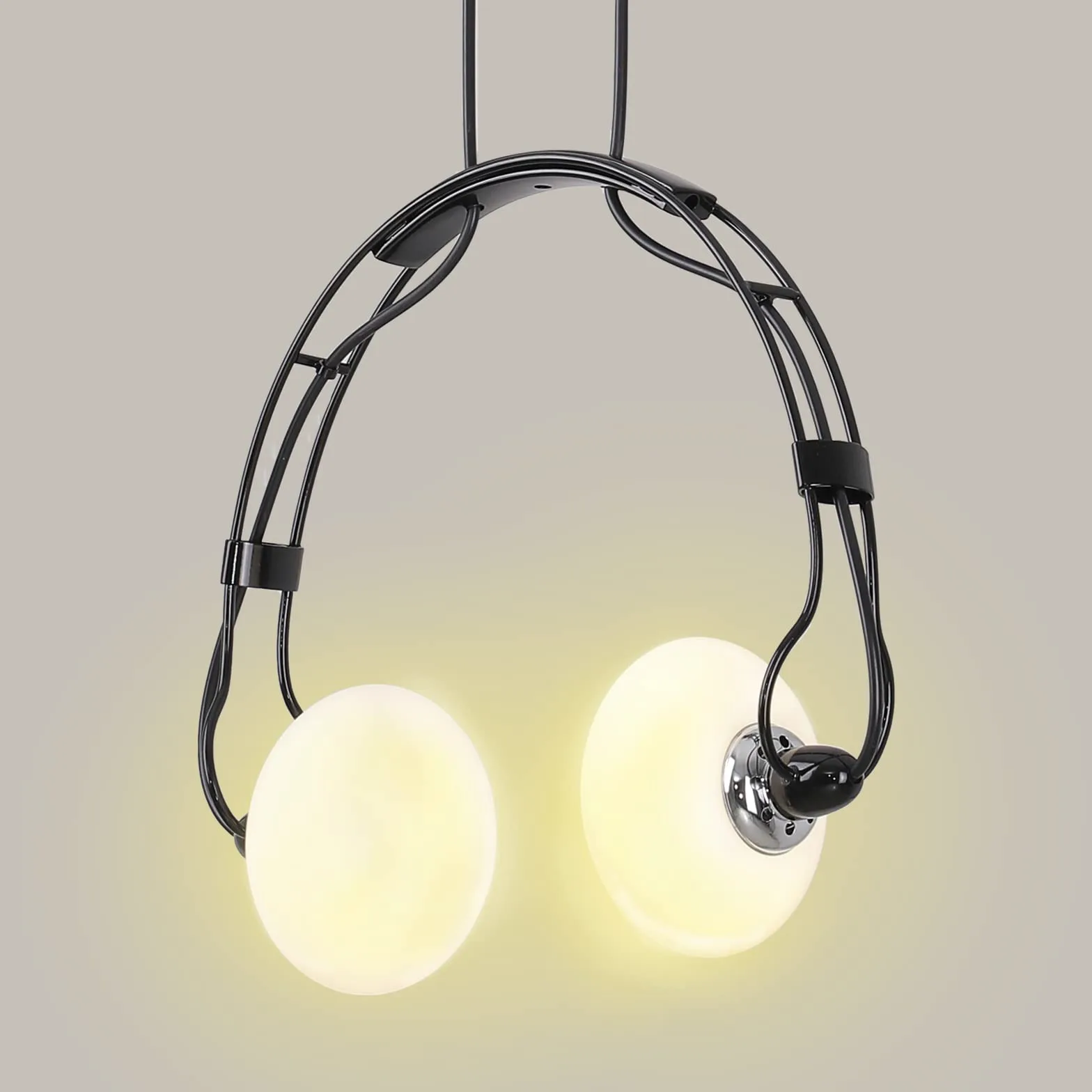Kreatywna lampa wisząca LED, nowoczesna, żelazna, regulowana, wisząca lampa do jadalni, sypialni, szklany żyrandol, lampa sufitowa, 2 x żarówka G4, w zestawie (słuchawki, czarna)