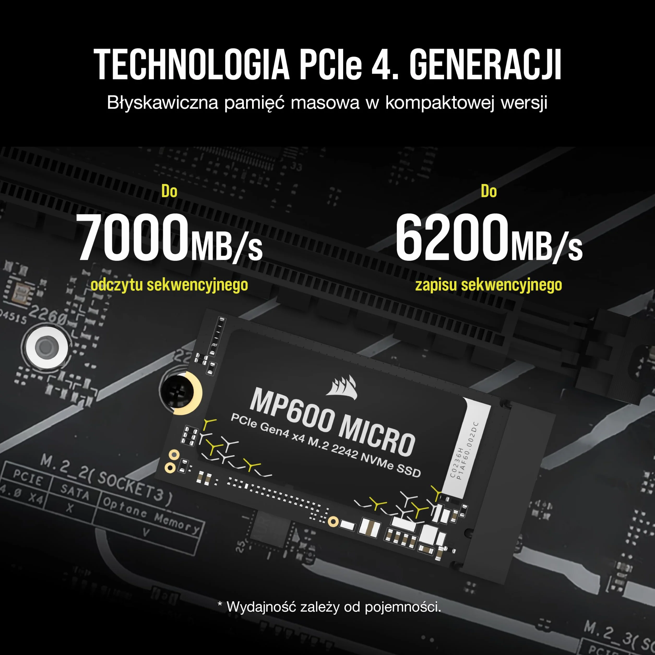 CORSAIR MP600 MICRO 1TB M.2 NVMe PCIe x4 Gen4 2 SSD – M.2 2242 – Odczyt Sekwencyjny do 7000 MB/s – 3D TLC NAND o Wysokiej Gęstości – Kompatybilny z Laptopami Thin PCIe 4.0 - Czarny