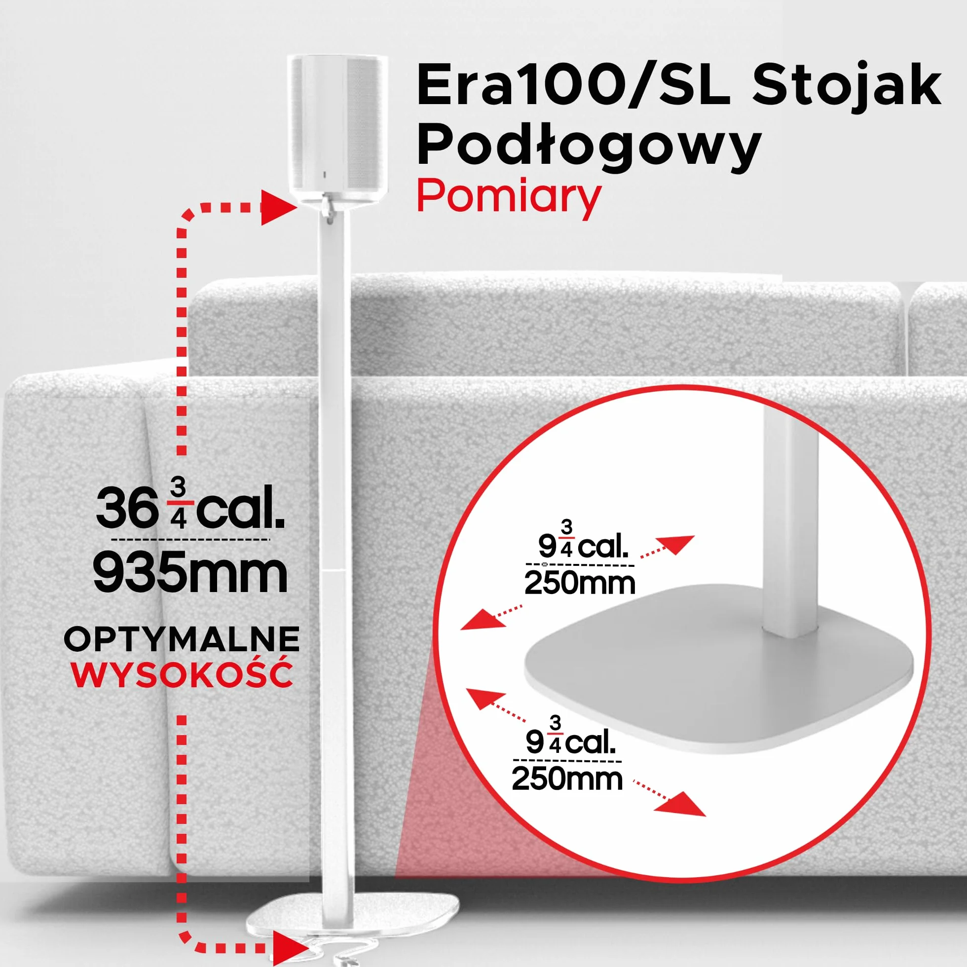 Sound Bass ERA 100 Stojak Podłogowy, Zestaw Podwójny (2 szt.), Kompatybilny z Sonos ERA100, ERA 100 SL, Sonos ONE i Play:1, Akcesoria w Zestawie, Zaprojektowany w Wielkiej Brytanii, Biały